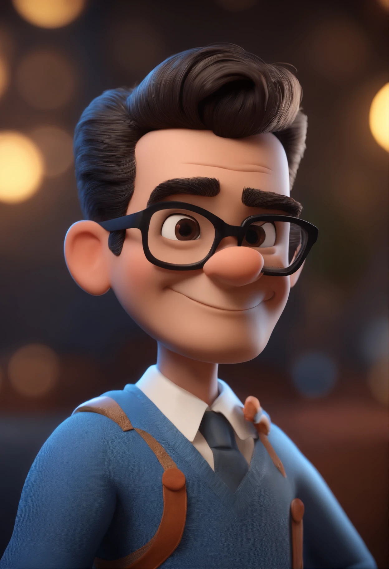 Cartoon character of a man with black glasses and a blue shirt, animation character, Caractere estilizado, animation style rendering, 3D estilizado, Arnold Maya render, 3 d render stylized, toon render keyshot, Personagem 3D, Personagem 3D, 3d rendering stylized, 3 d character render, personagem de desenho animado, Personagem de close up, Pose de personagem, (Estilo Pixar) (master part:1.2) (Bokeh) (best quality) (pele detalhada) (textura detalhada) (8k) (argila) (Cinematic lighting) (foco nítido