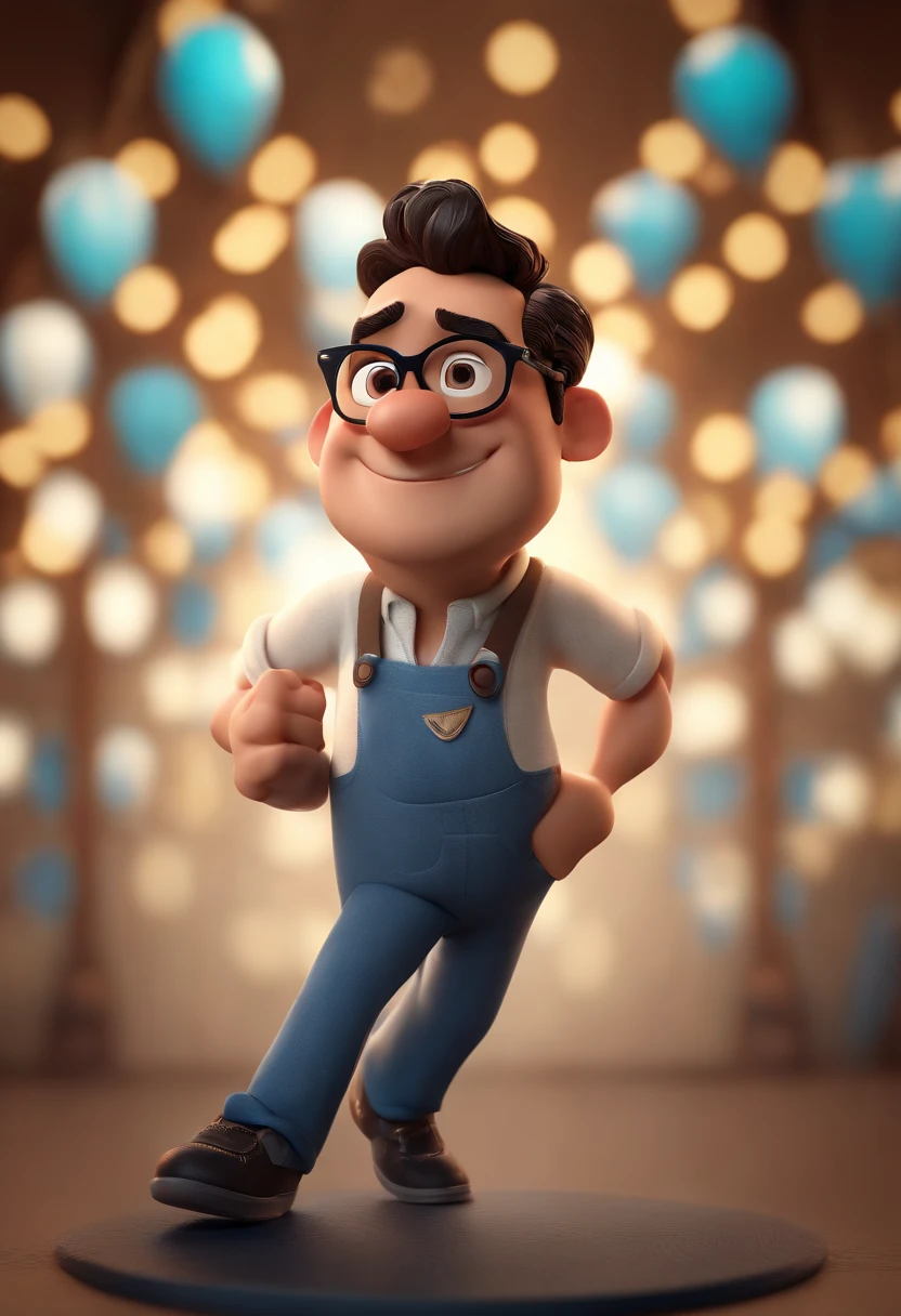 Cartoon character of a man wearing black glasses and a blue shirt, um personagem animado, Caractere estilizado, animation style rendering, 3D estilizado, Arnold Maya render, 3 d render stylized, toon render keyshot, Personagem 3D, Personagem 3D, 3d rendering stylized, 3 d character render, personagem de desenho animado, Personagem de close up, Pose de personagem, (Estilo Pixar) (master part:1.2) (Bokeh) (best quality) (pele detalhada) (textura detalhada) (8k) (argila) (Cinematic lighting) (foco nítido,Senta e vaza a parte superior do corpo