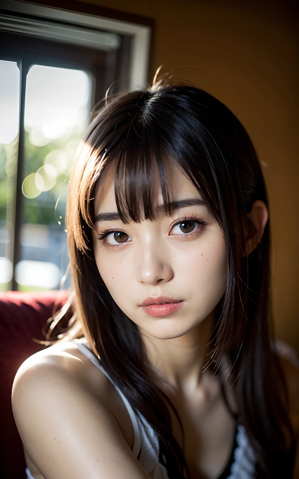 Best quality, focus on the face, soft light, ultra high resolution, (photorealistic:1.4), raw photo,
1japanese girl, One, Cute, (Pupil, light in the eyes),  Detailed beautiful face, (),(High resolution human skin texture detail),
(long hair),
in room,
naked