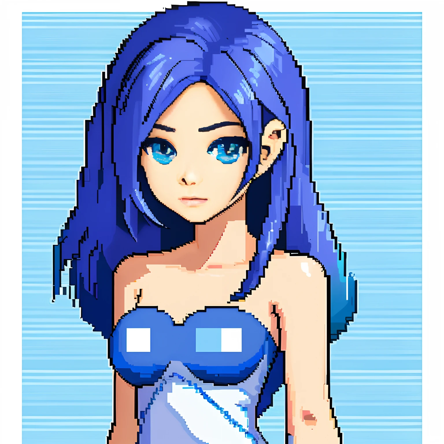 Pixel Art Xyzsanbikinidress, roupa de banho, 1girl, Cabelos pretos, colorido, . low-res, Blocos, estilo pixel art, 8-bit graphics