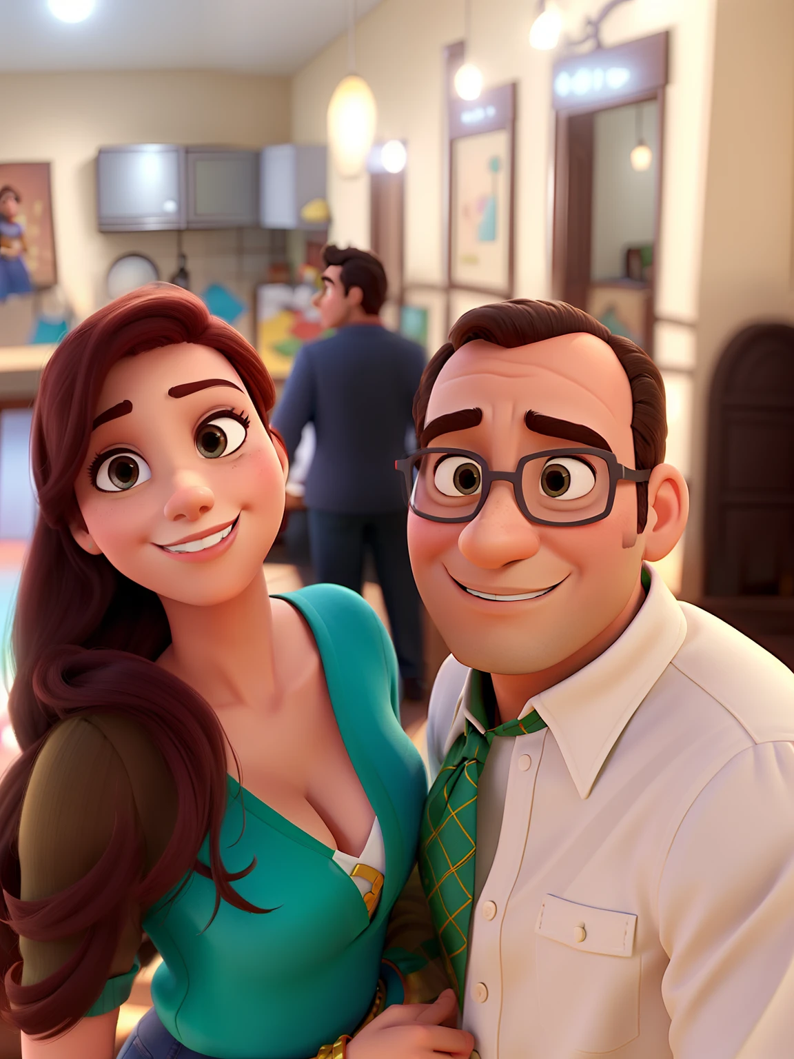 Casal (homem ruivo e mulher branca) no estilo Disney Pixar, alta qualidade, melhor qualidade.