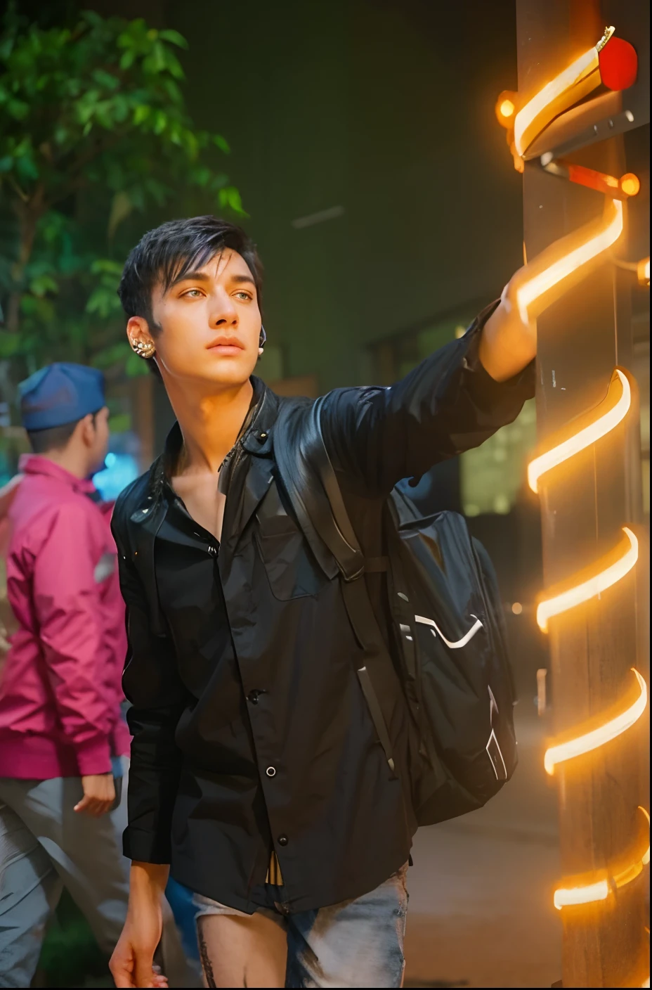 Change background cyber punk,handsome boy, realistic face,8k, ultra realistic