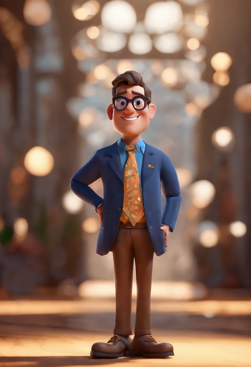 Cartoon character of a man with black glasses and a blue shirt, animation character, Caractere estilizado, animation style rendering, 3D estilizado, Arnold Maya render, 3 d render stylized, toon render keyshot, Personagem 3D, Personagem 3D, 3d rendering stylized, 3 d character render, personagem de desenho animado, Personagem de close up, Pose de personagem, (Estilo Pixar) (master part:1.2) (Bokeh) (best quality) (pele detalhada) (textura detalhada) (8k) (argila) (Cinematic lighting) (foco nítido