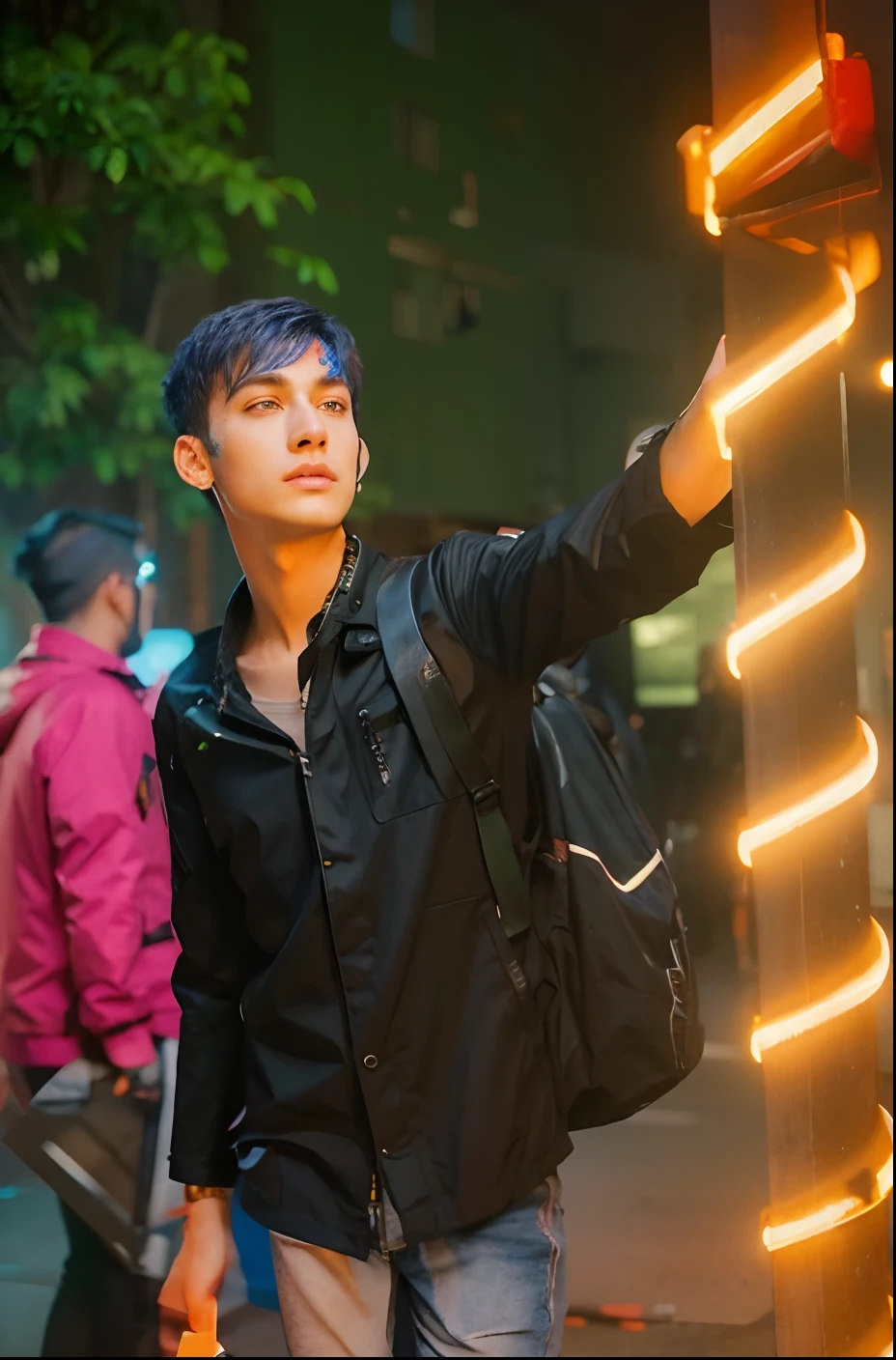 Change background cyber punk,handsome boy, realistic face,8k, ultra realistic