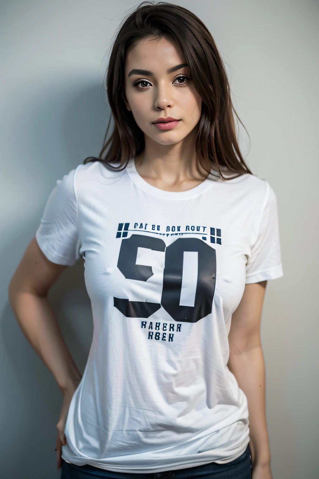 mulher tatuada 30 anos, camiseta, olhando pra camera