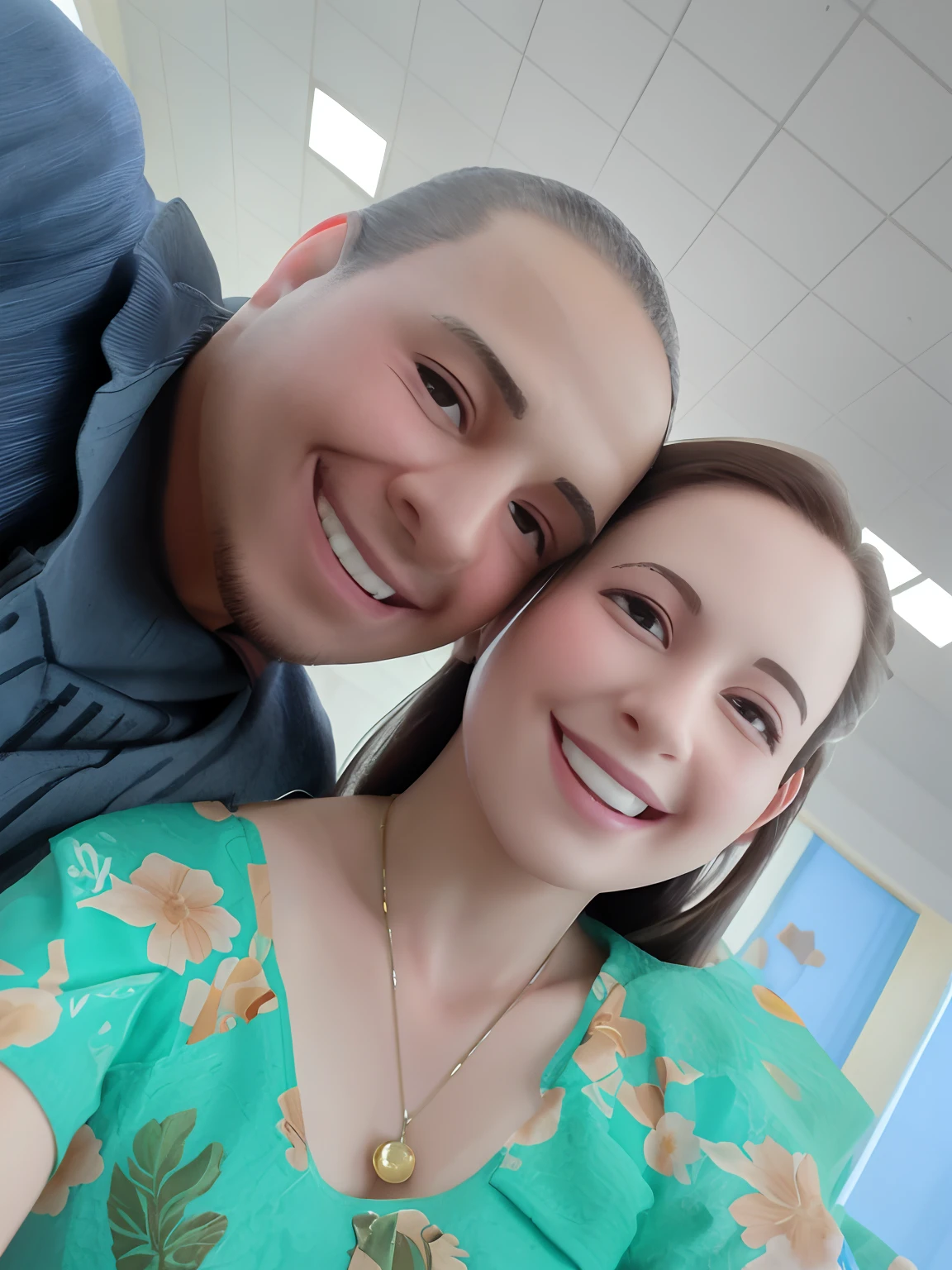 Smiling couple taking selfie in office with tiled ceiling, imagem de perfil, Casal feliz, foto do perfil, Alanis Guillen, Fotografia selfie 8k, par, Postagem no Reddit, casal sorridente, momma and papa, Alex Flores, Joel Torres, foto de perfil, imagem de qualidade muito baixa, both smiling for the camera, vacation photo, Postagem 4k, 4 k post