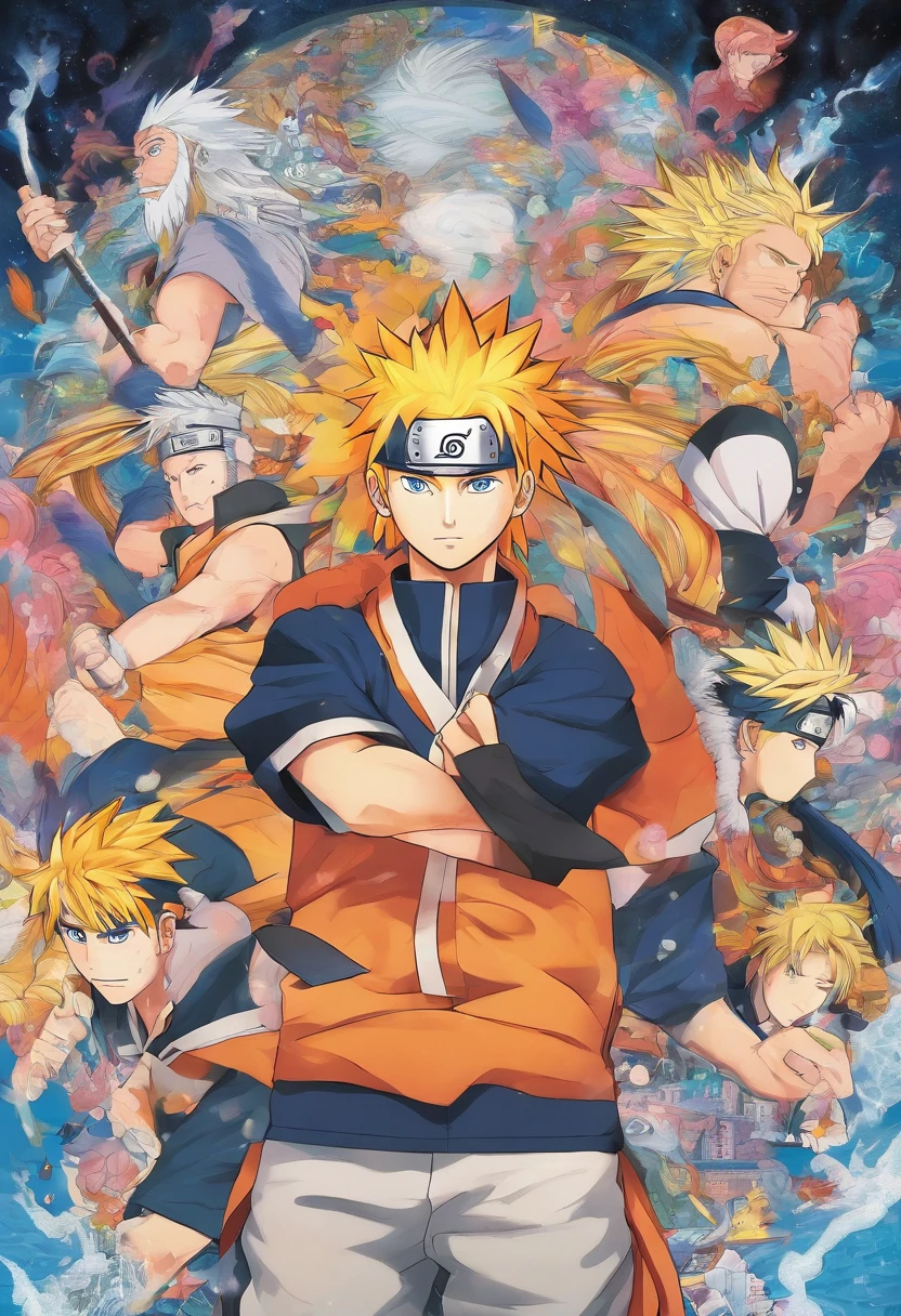 Homem alto de cabelos longos, com mais ou menos cinquenta anos. Arte no estilo naruto, de Masashi Kishimoto.