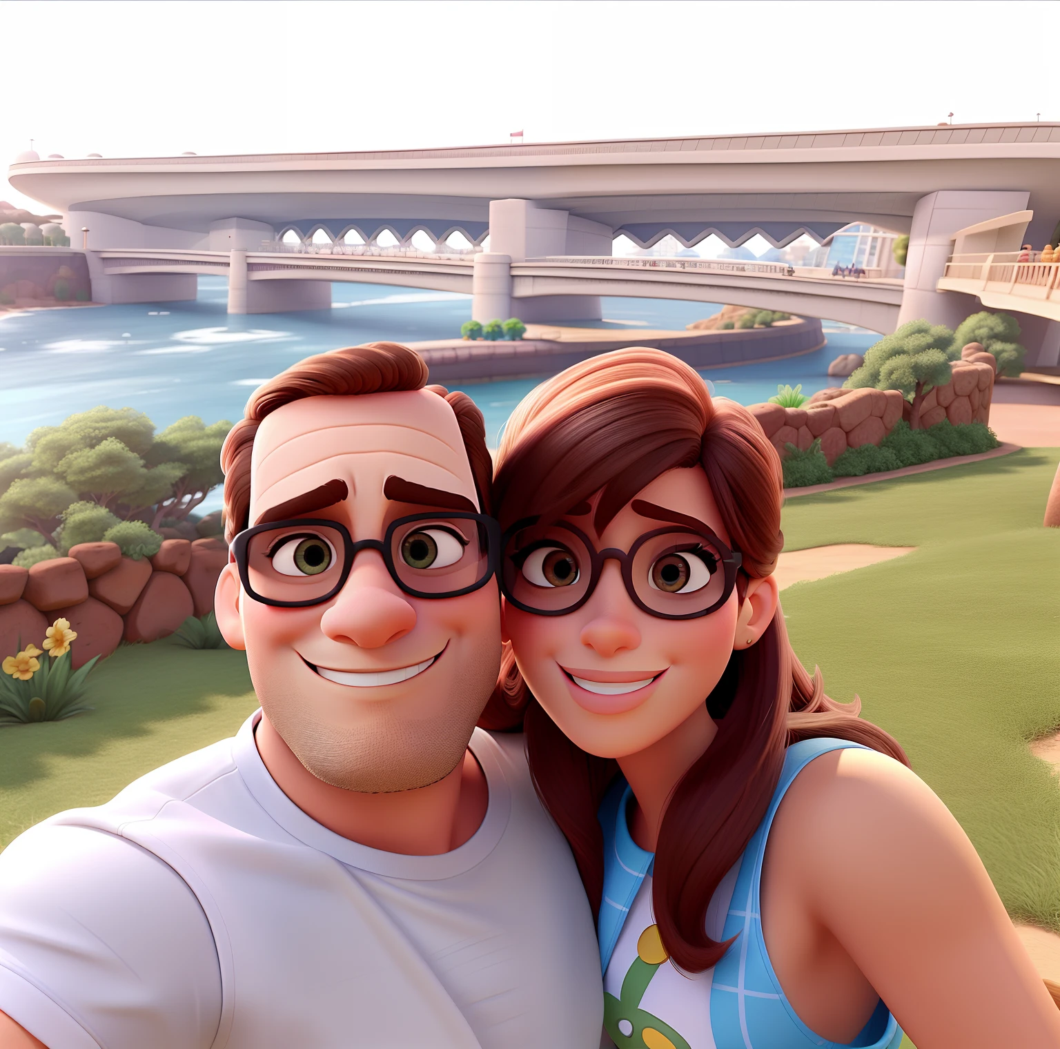 Mulher e homem estilo Disney pixar ,alta qualidade, alta qualidade, mulher loira, Woman Sunglasses