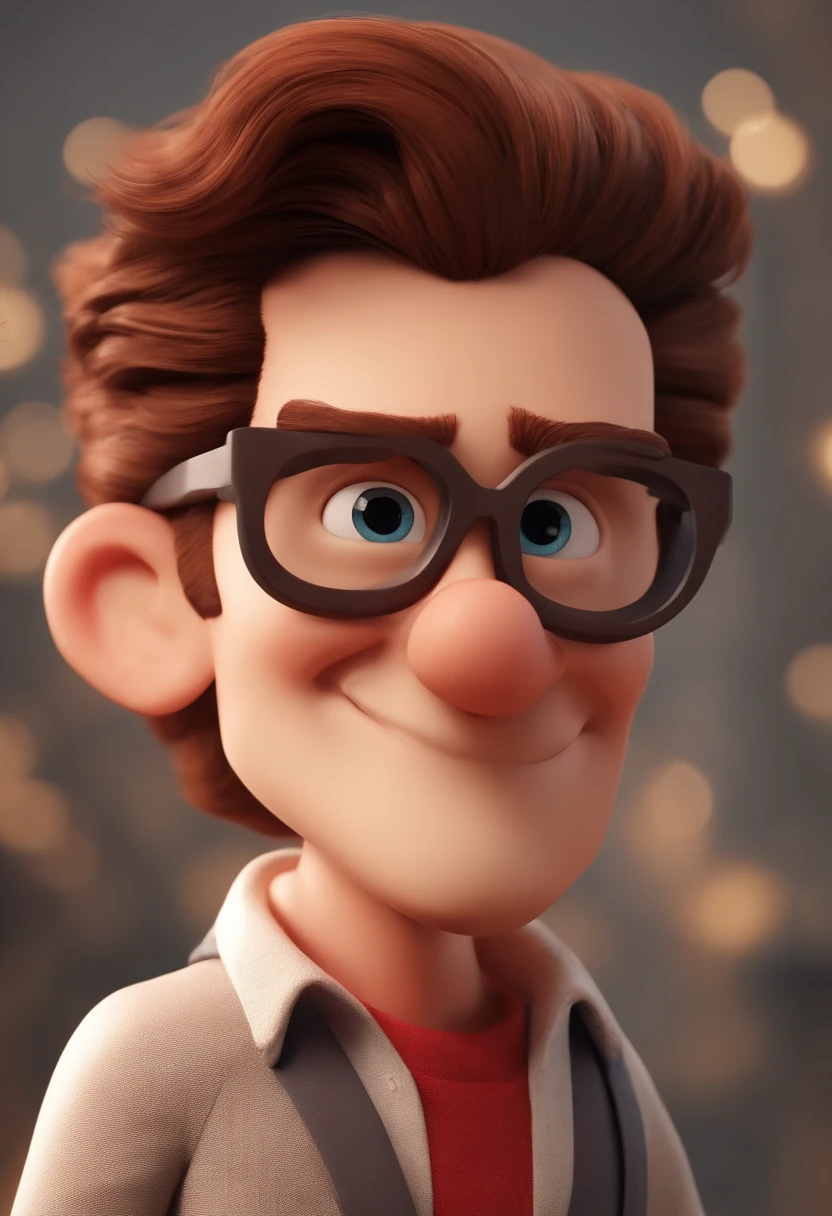 Cartoon character of a man wearing black glasses and a red shirt, cabelo ruivo, um personagem animado, Barba pro fazer ruiva Caractere estilizado, animation style rendering, 3D estilizado, Arnold Maya render, 3 d render stylized, toon render keyshot, Personagem 3D, Personagem 3D, 3d rendering stylized, 3 d character render, personagem de desenho animado, Personagem de close up, Pose de personagem, (Estilo Pixar) (master part:1.2) (Bokeh) (best quality) (pele detalhada) (textura detalhada) (8k) (argila) (Cinematic lighting) (foco nítido,Senta e vaza a parte superior do corpo