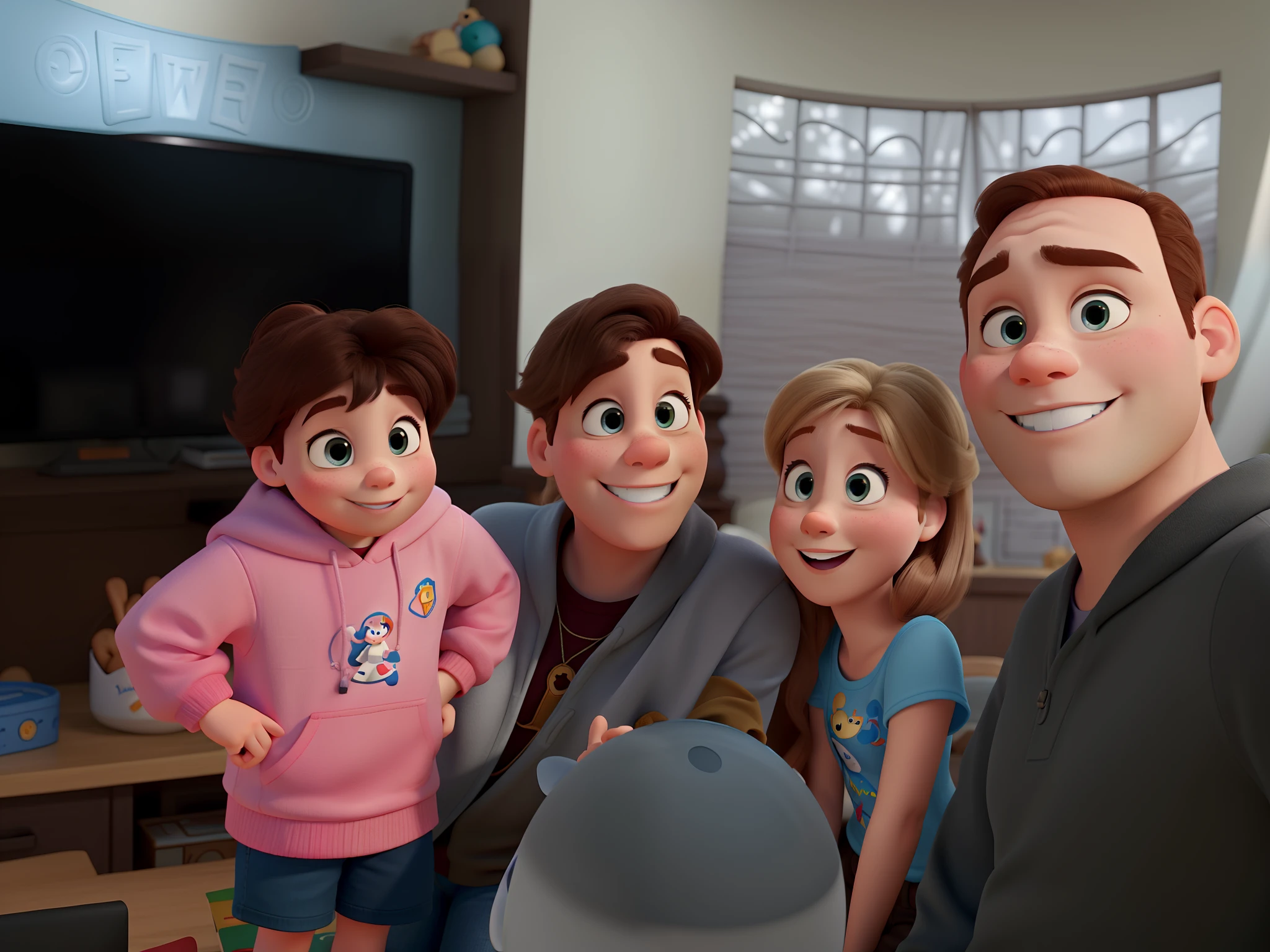 A white family Disney Pixar style, alta qualidade, melhor qualidade
