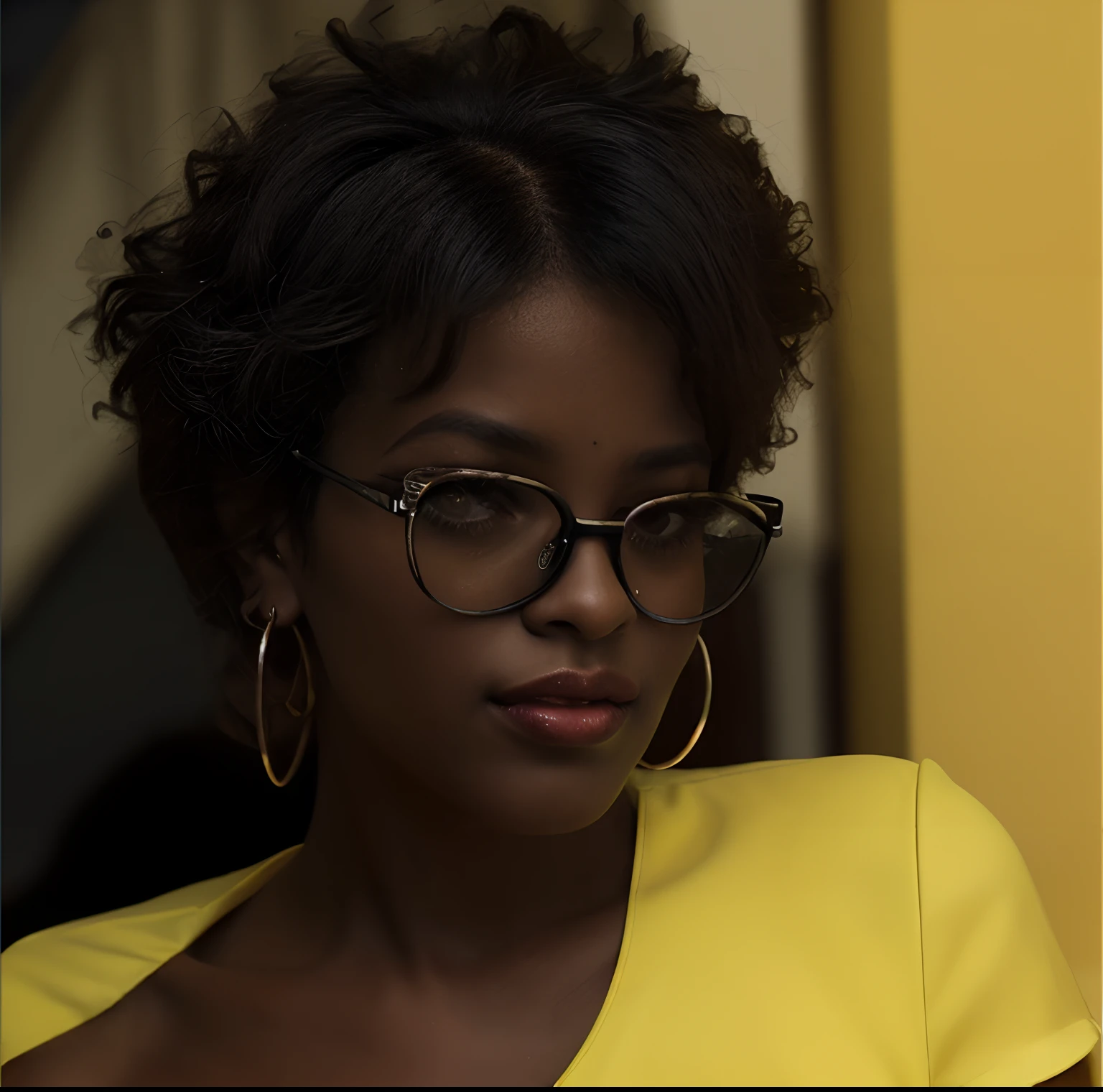 negra, colocar ela num vestido amarelo com imagem completa
