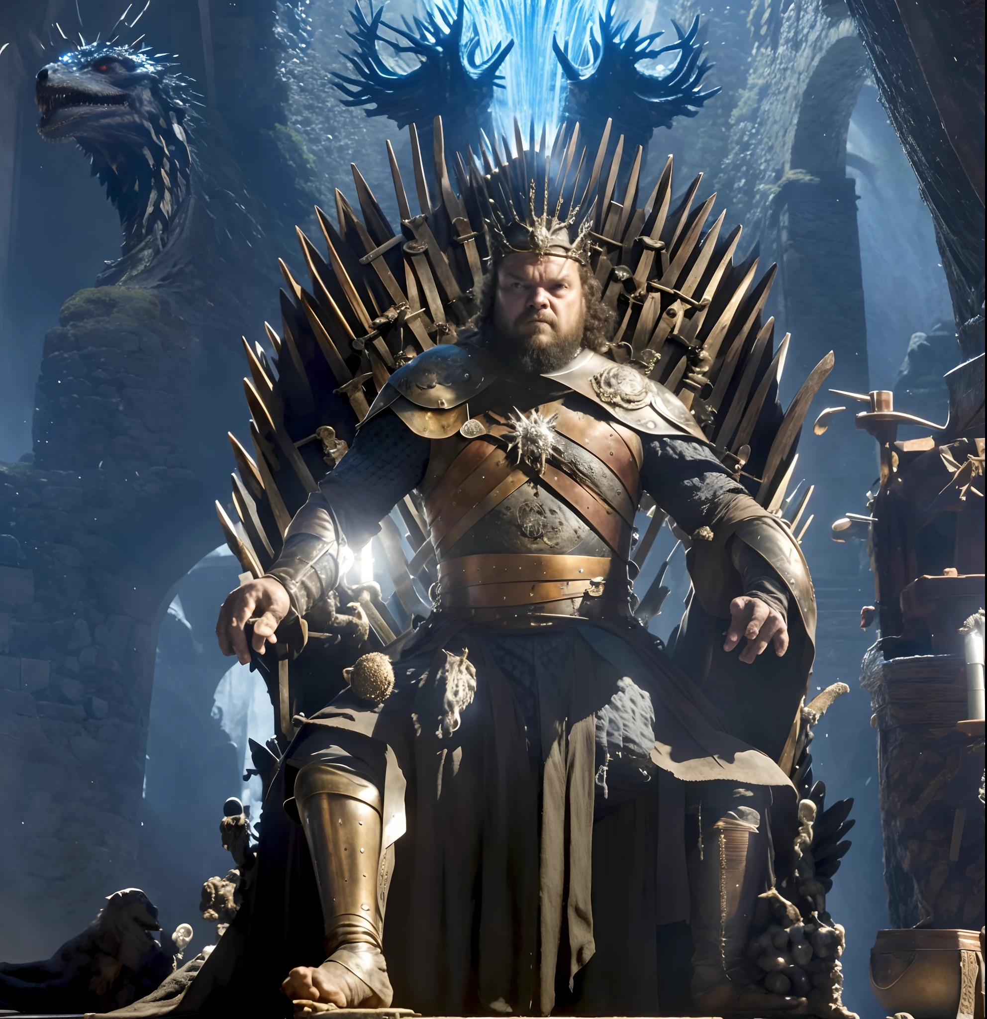 Man sitting on a throne with a bicycle in front of him, Anato Finnforte!!, desporto, Trono de Ferro, 🚿🗝📝, O Trono de Ferro, sentado no trono de ferro, Contraste, Estilo Game of Thrones, "The Titan of Erebos, Jogos dos Tronos, Fama dos Tronos, fantasia!!!, forte, de tronos