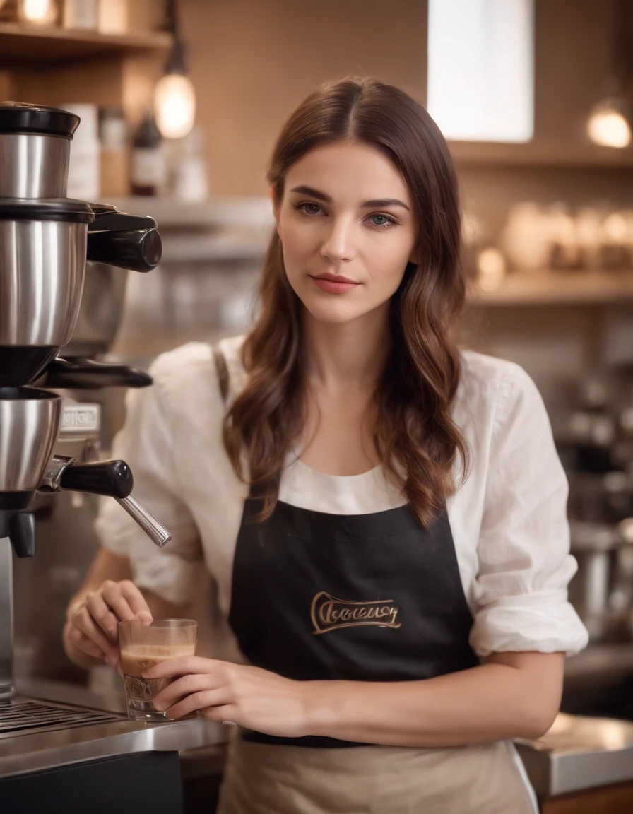 Barista feminina,Segurando um frasco de creme para o rosto e se maquiando Estilo vintage Estilo de pintura realista