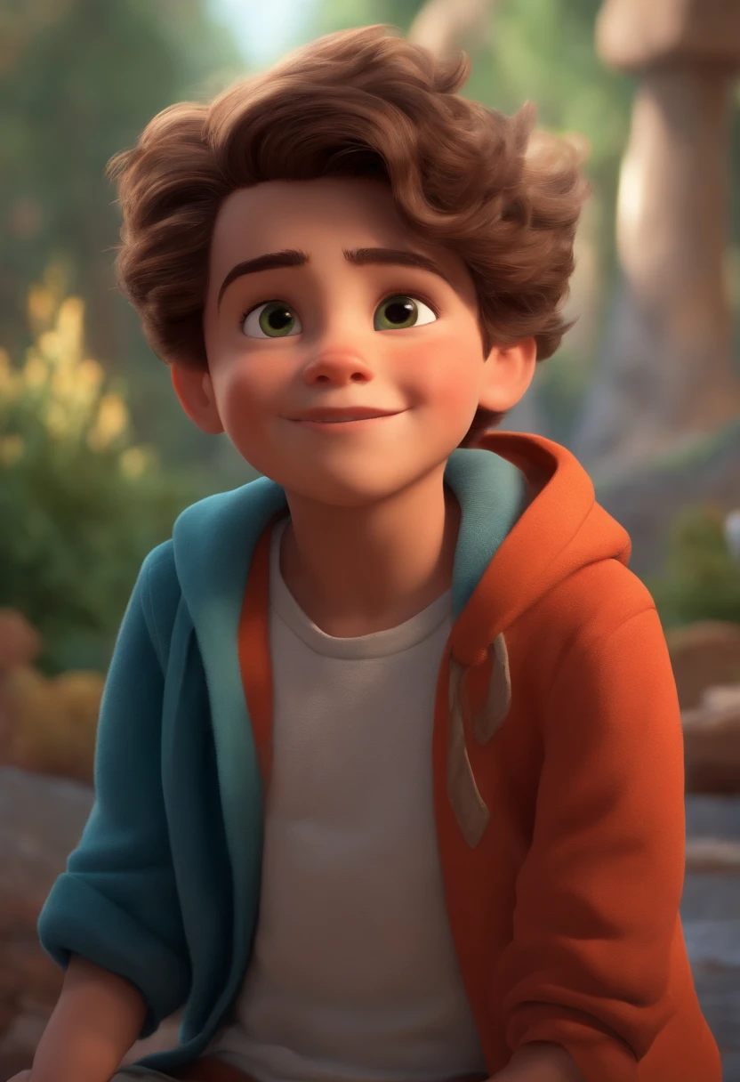 Image of a boy for a story in a YouTube video in Pixar format, loiro de olhos verdes, que ama brincar