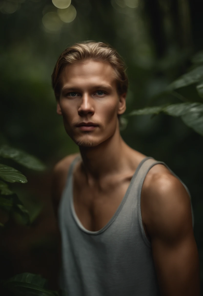 masterpiece, erling Haaland walking through jungle at night among fireflies, (high detail:1 1), rough face, natural skin, high quality, nsfw, beautiful eyes, (detailed face and eyes), (face: 1 2), noise, extra, real photo, PSD, lamp film photography, sharp focus, contrast lighting, detailed skin, high resolution 8k, crazy detail, realistic, professional photography, 8k UHD, SLR camera, soft lighting, high quality, film grain, Fujifilm XT3