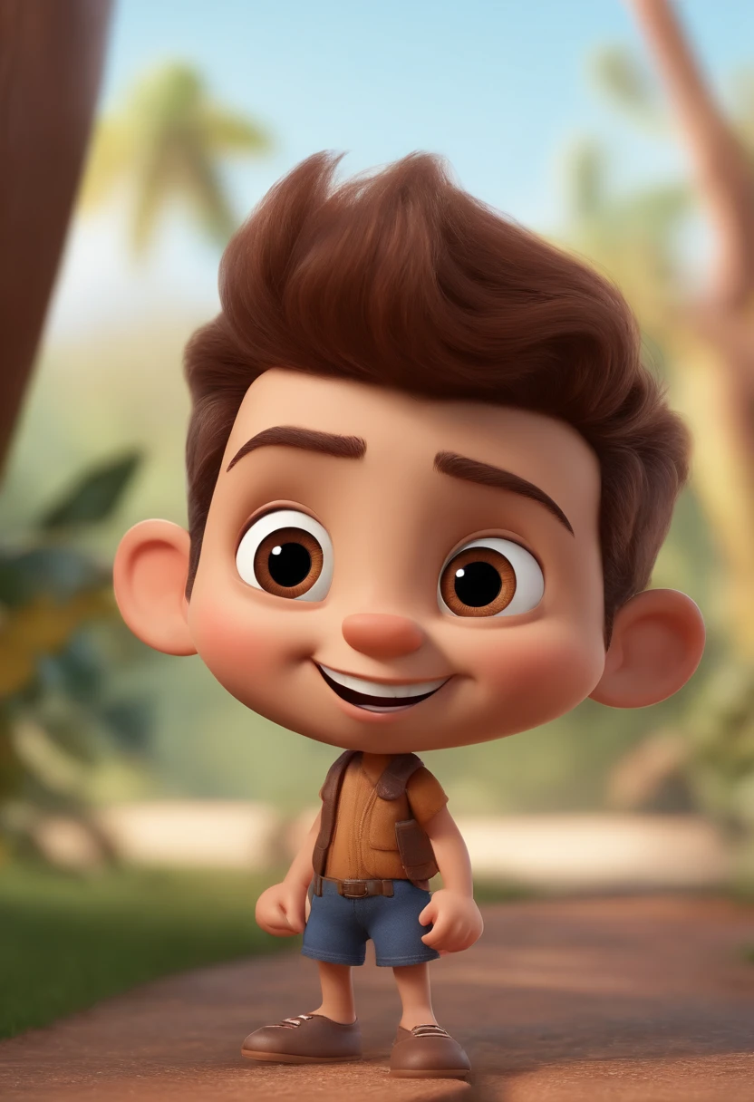 personagem dos desenhos animados de um homem feliz, homem de pele marrom clara, cabelo curto, sem cabelo, pele marrom, rosto arredondado, olhos marrons, barba pequena, olhos puxados, nariz pequeno, sobrancelha grossa, very thin lips, boca bem pequena, animation character, Caractere estilizado, animation style rendering, 3D estilizado, Arnold Maya render, 3 d render stylized, toon render keyshot, Personagem 3D, Personagem 3D, 3d rendering stylized, 3 d character render, personagem de desenho animado, Personagem de close up, Pose de personagem, (Estilo Pixar) (master part:1.2) (Bokeh) (melhor qualidade) (pele detalhada) (textura detalhada) (8k) (argila) (Cinematic lighting) (foco nítido