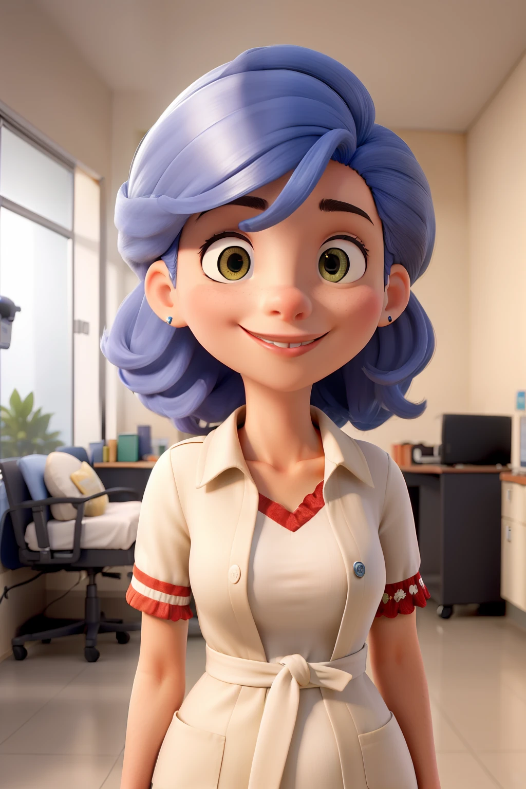 Obra-prima, de melhor qualidade, uma Enfermeira, em um hospital, de cabelo longo e ruivo