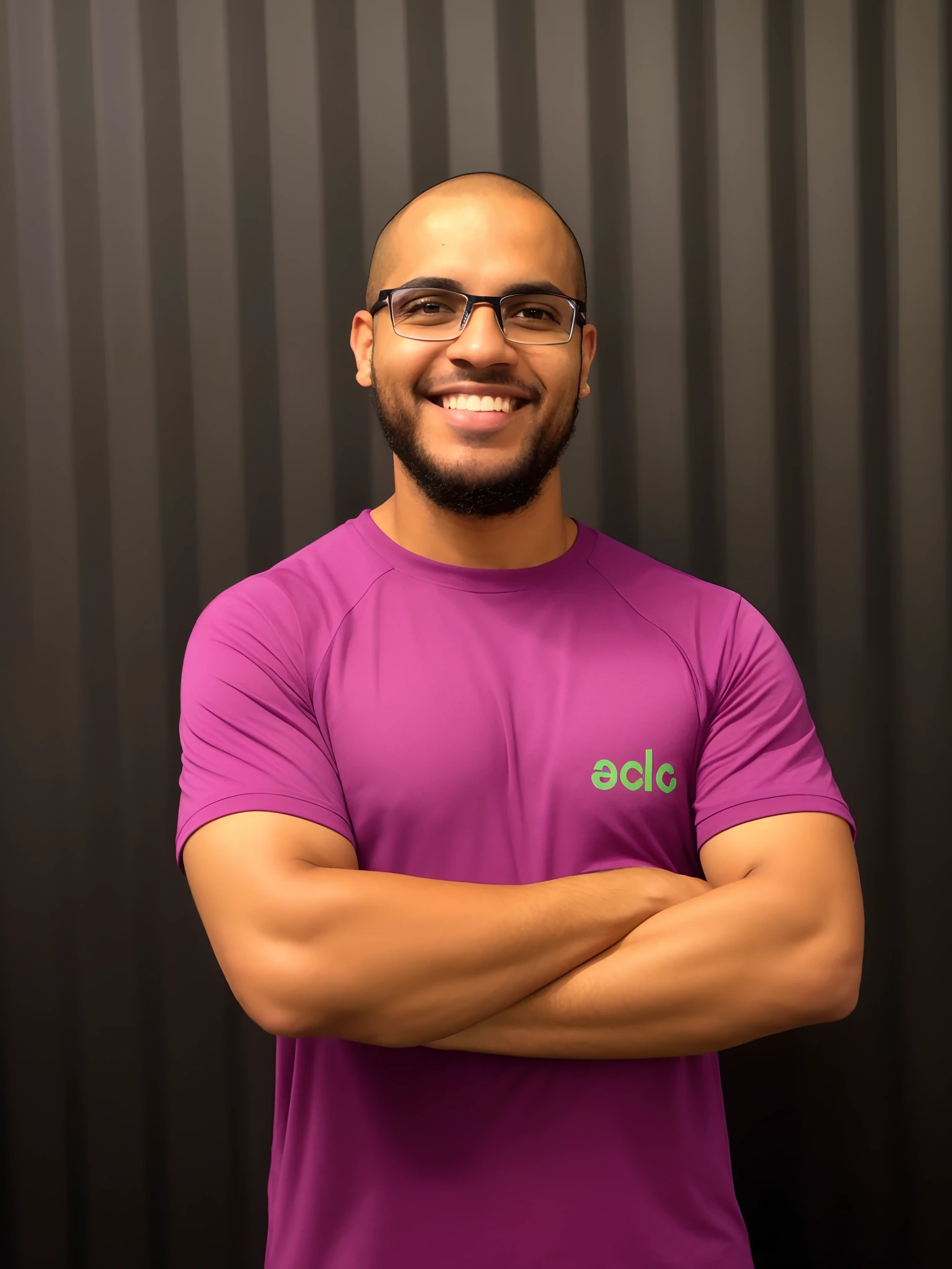 Smiling man in purple shirt with arms crossed in front of a black wall, icaro carvalho, Joel Torres, caio santos, andrea rocha, imagem de perfil, henry ascensio, Mohamed Chahin, Cristiano Orrillo, ariel perez, Mohamed Reda, david rios ferreira, andres rios, Alex Flores, adam varga, joe alves