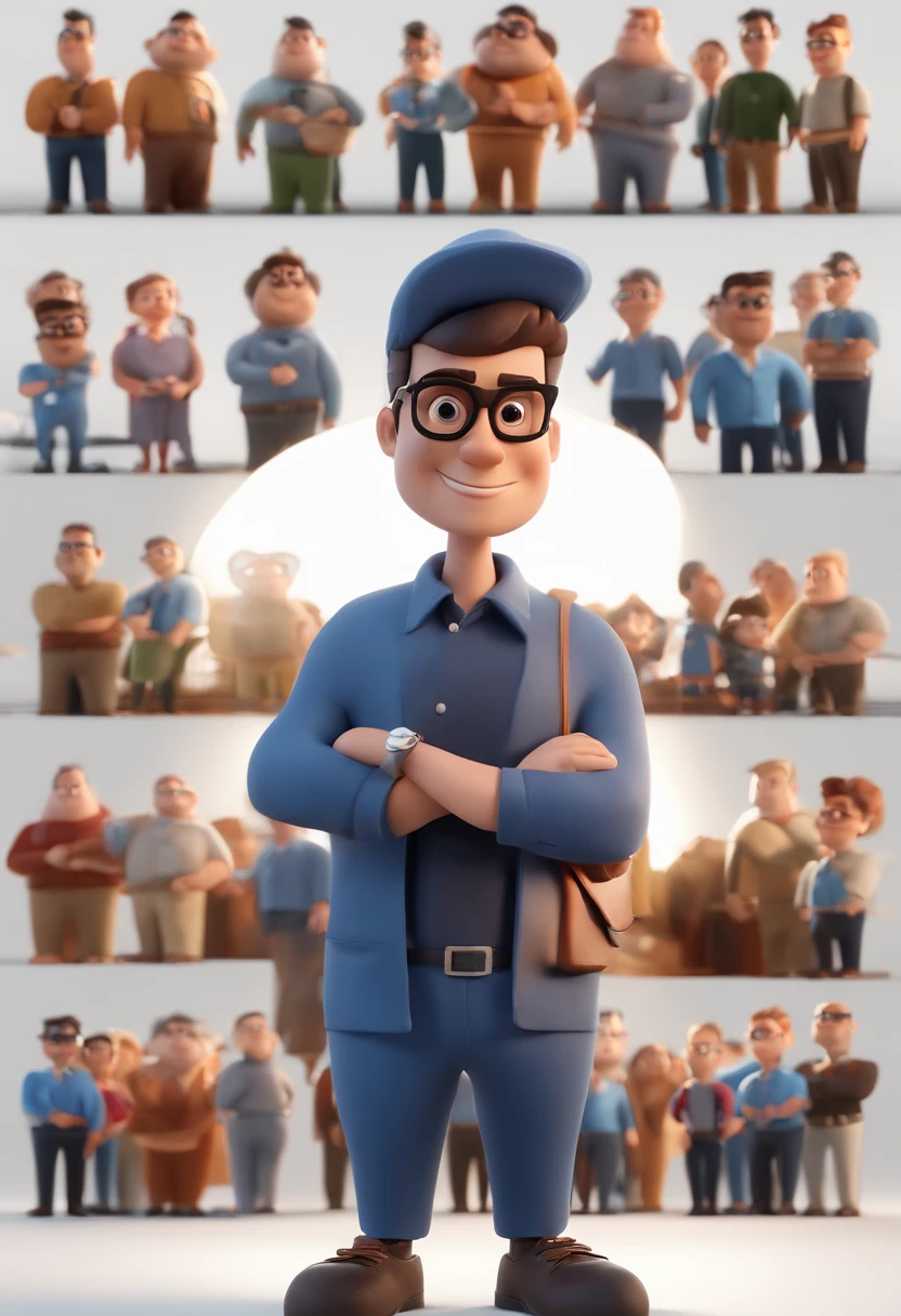 Cartoon character of a man with black glasses and a blue shirt, animation character, Caractere estilizado, animation style rendering, 3D estilizado, Arnold Maya render, 3 d render stylized, toon render keyshot, Personagem 3D, Personagem 3D, 3d rendering stylized, 3 d character render, personagem de desenho animado, Personagem de close up, Pose de personagem, (Estilo Pixar) (master part:1.2) (Bokeh) (best quality) (pele detalhada) (textura detalhada) (8k) (argila) (Cinematic lighting) (foco nítido