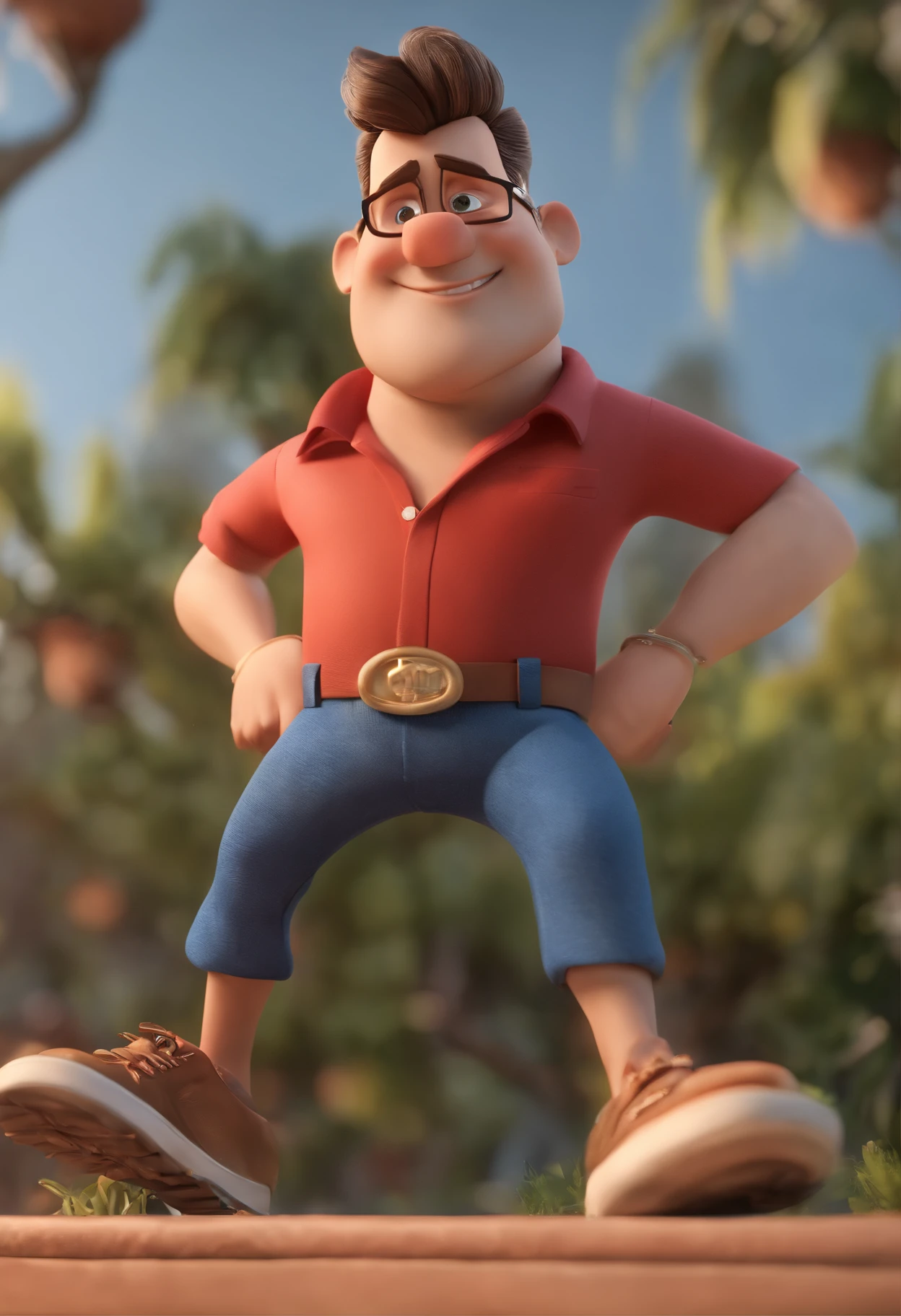 Cartoon character of a man wearing black glasses and a blue shirt, um personagem animado, Caractere estilizado, animation style rendering, 3D estilizado, Arnold Maya render, 3 d render stylized, toon render keyshot, Personagem 3D, Personagem 3D, 3d rendering stylized, 3 d character render, personagem de desenho animado, Personagem de close up, Pose de personagem, (Estilo Pixar) (master part:1.2) (Bokeh) (best quality) (pele detalhada) (textura detalhada) (8k) (argila) (Cinematic lighting) (foco nítido，Senta e vaza a parte superior do corpo