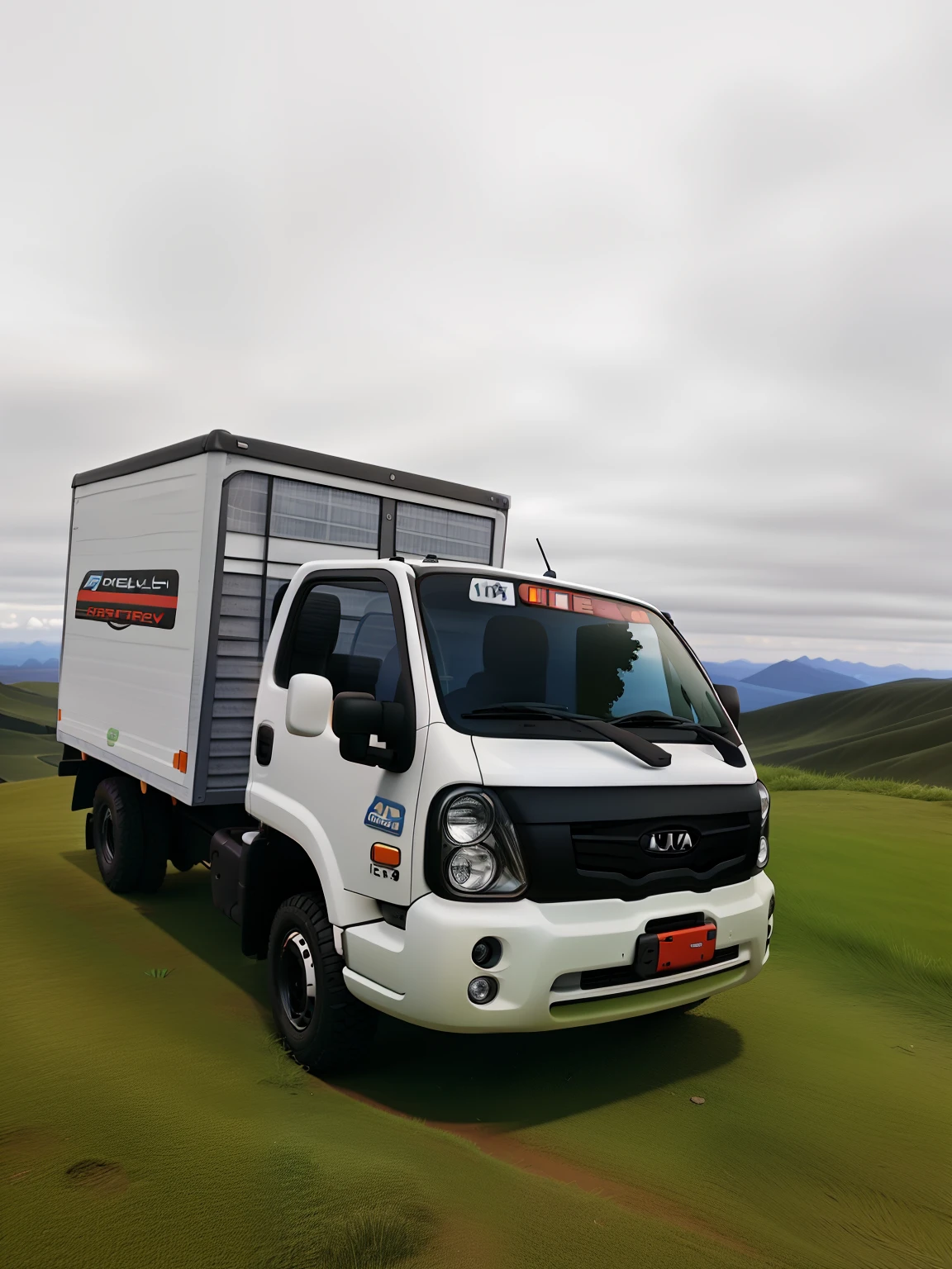 Kia bong little truck with an interior landscape in the background