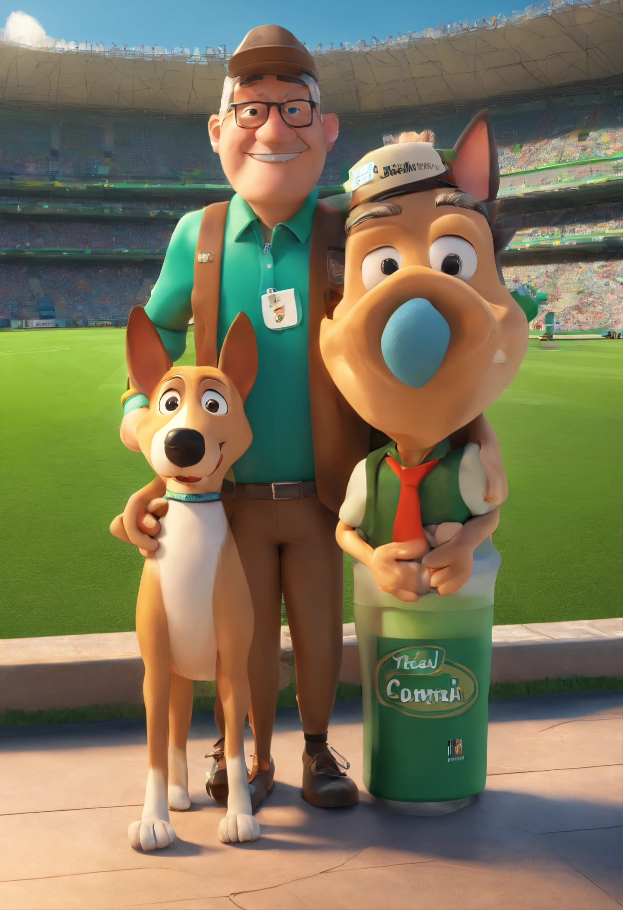 Estilo Pixar: pai e filha no estadio do coritiba, with caramel dog and grandpa thigh