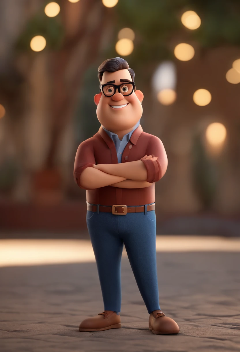Cartoon character of a man wearing black glasses and a blue shirt, um personagem animado, Caractere estilizado, animation style rendering, 3D estilizado, Arnold Maya render, 3 d render stylized, toon render keyshot, Personagem 3D, Personagem 3D, 3d rendering stylized, 3 d character render, personagem de desenho animado, Personagem de close up, Pose de personagem, (Estilo Pixar) (master part:1.2) (Bokeh) (best quality) (pele detalhada) (textura detalhada) (8k) (argila) (Cinematic lighting) (foco nítido,Senta e vaza a parte superior do corpo