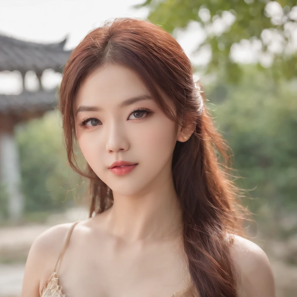 1girl, (ULZZANG-6500:0.7), Kpop idol, Yae Miko, sbikini, mangas destacadas, bareshoulders, cabelo rosa, cabelos longos, sbikini, best quality, (Pintura:1.5), (ornamento de cabelo:1.35), jewelries, Purple eyes, Brincos, seios, Torii, Cereja, Luz da lanterna, profundidade de campo, Rosto detalhado, foco facial, fita_aparar, (Olhando para o Viewer:1.25), nontraditional miko, pele brilhante, mangas compridas, sorrir, thick lips, Jogo CG, Hands on lips, East Asian architecture, (blurry background:1.2), sentado, parte superior do corpo, sbikini