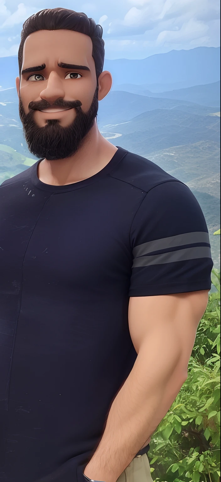 Pessoa, masculino, forte, com barba, olhos azuis.