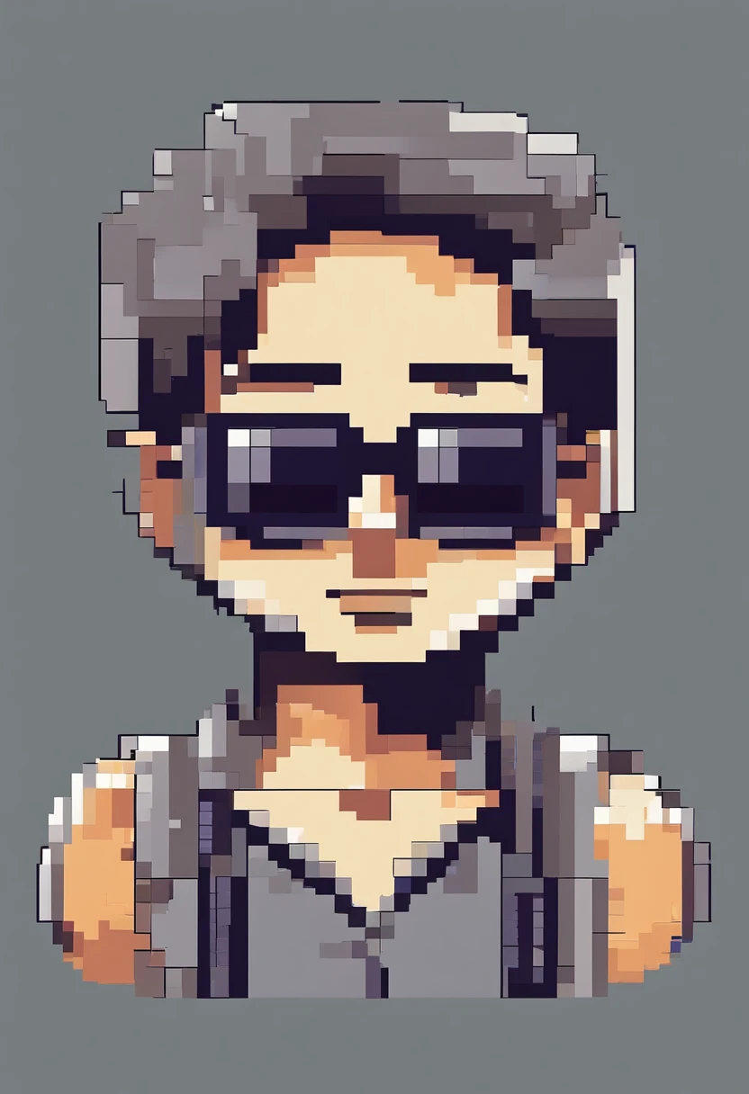 Rapaz de 12 anos com camisa cinza, sunglasses.