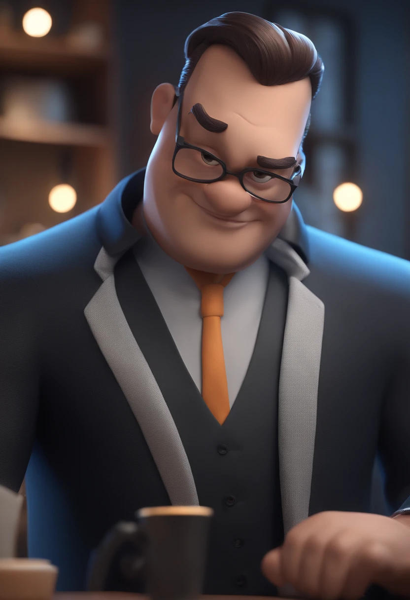 Cartoon character of a man with black glasses and a blue shirt, animation character, Caractere estilizado, animation style rendering, 3D estilizado, Arnold Maya render, 3 d render stylized, toon render keyshot, Personagem 3D, Personagem 3D, 3d rendering stylized, 3 d character render, personagem de desenho animado, Personagem de close up, Pose de personagem, (Estilo Pixar) (master part:1.2) (Bokeh) (best quality) (pele detalhada) (textura detalhada) (8k) (argila) (Cinematic lighting) (foco nítido