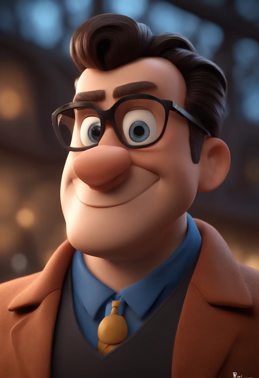 Cartoon character of a man with black glasses and a blue shirt, animation character, Caractere estilizado, animation style rendering, 3D estilizado, Arnold Maya render, 3 d render stylized, toon render keyshot, Personagem 3D, Personagem 3D, 3d rendering stylized, 3 d character render, personagem de desenho animado, Personagem de close up, Pose de personagem, (Estilo Pixar) (master part:1.2) (Bokeh) (best quality) (pele detalhada) (textura detalhada) (8k) (argila) (Cinematic lighting) (foco nítido