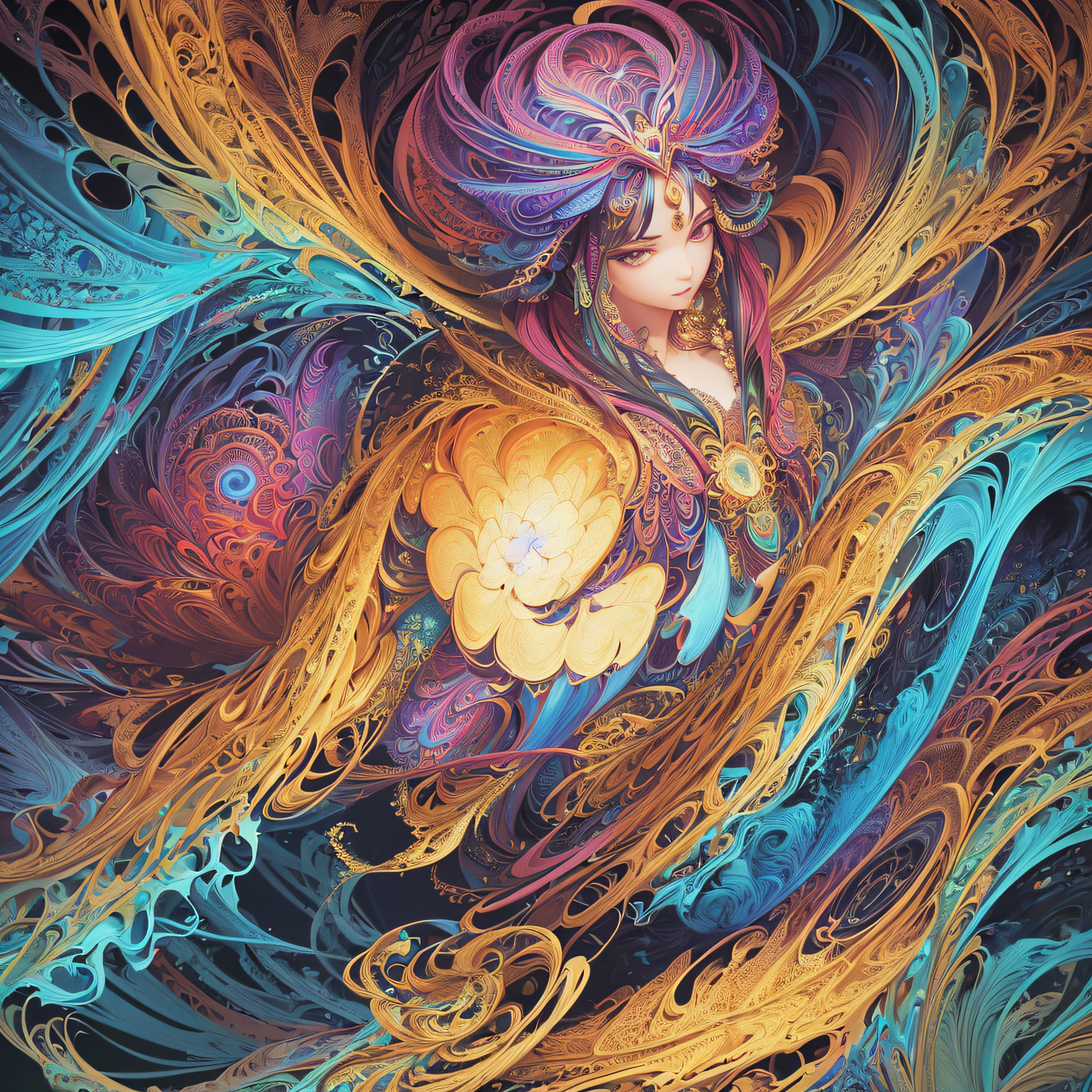 (masterpiece, top quality, best quality, official art, beautiful and aesthetic:1.2), (1girl:1.3), extremely detailed,(fractal art:1.2),colorful,highest detailed,(zentangle:1.2), (dynamic pose), (abstract background:1.5), (treditional dress:1.2), (shiny skin), (many colors:1.4), upper body --auto