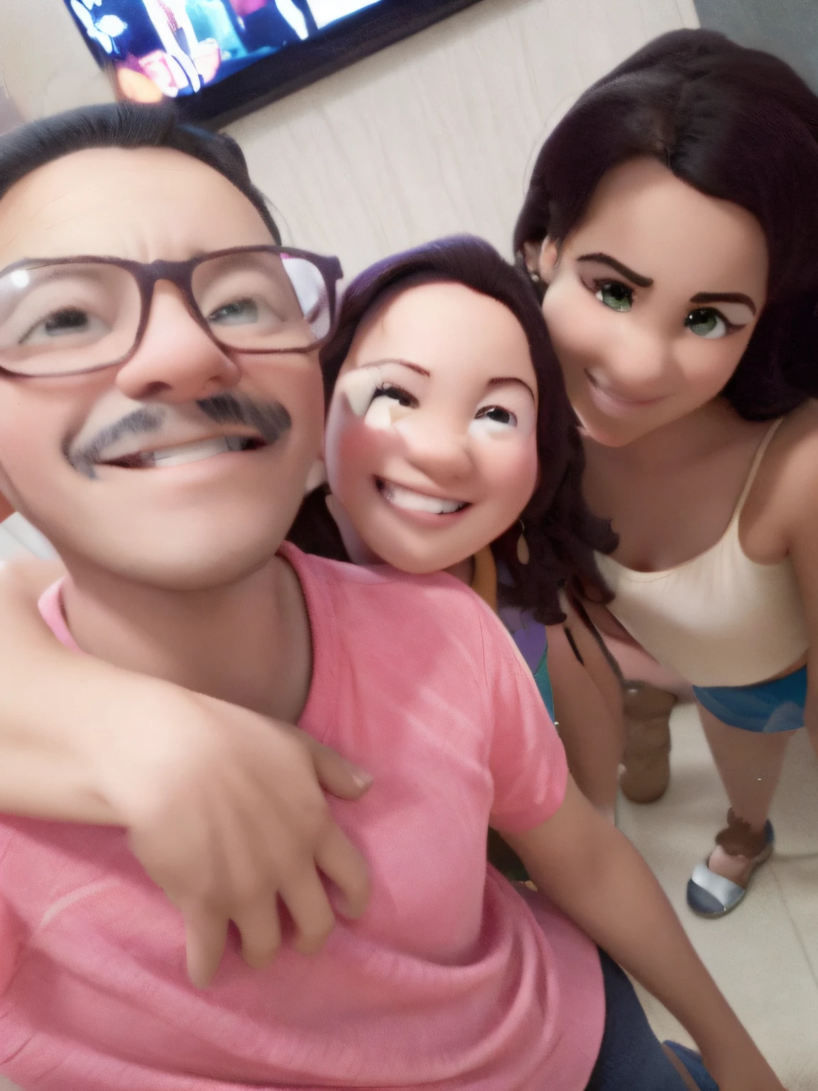 UM HOME COM DUAS MULHERES, ESTILIO DISNEY PIXAR COM ALTA QUALIDADE