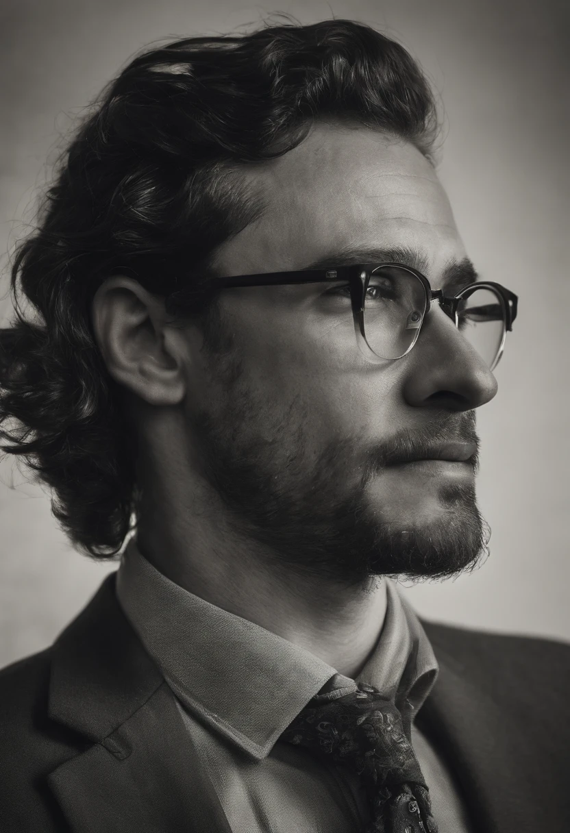 Man in glasses and suit with smile at the corner of his mouth, imagem fotografa, caio santos, em torno de 22 anos, Directed by: Nandor Soldier, mateus 9 5, foto de em nova york, foto profissional animada, foto 1024px, retrato de alta qualidade, david rios ferreira, mostrando o corpo definido, icaro carvalho