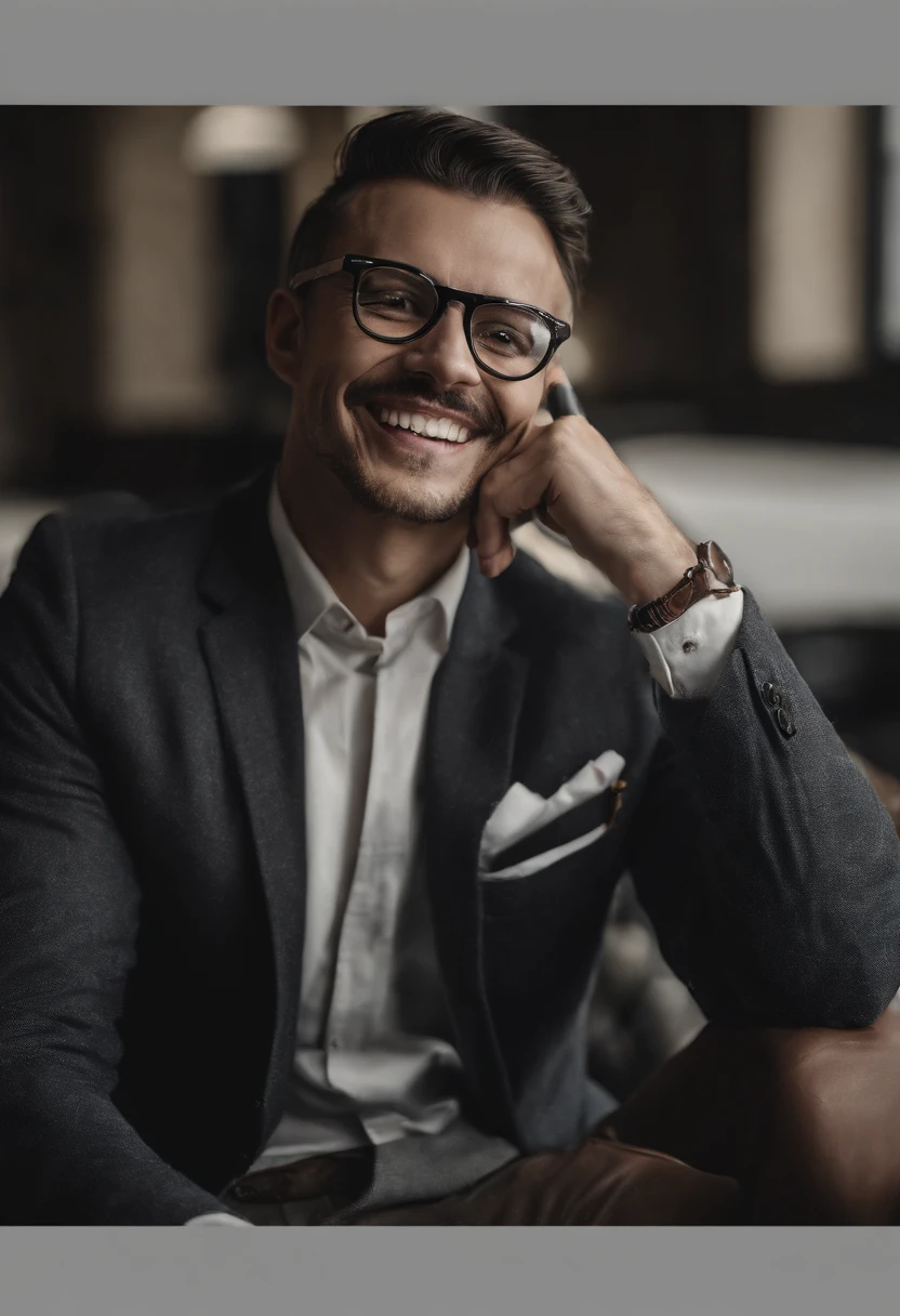Man in glasses and suit with smile at the corner of his mouth, imagem fotografa, caio santos, em torno de 22 anos, Directed by: Nandor Soldier, mateus 9 5, foto de em nova york, foto profissional animada, foto 1024px, retrato de alta qualidade, david rios ferreira, mostrando o corpo definido, icaro carvalho
