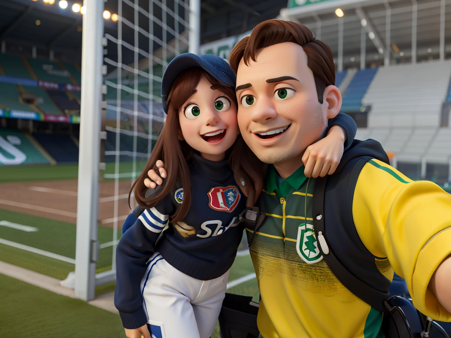 Estilo pixar: dentro estadio coritiba, com bandeira fundo
