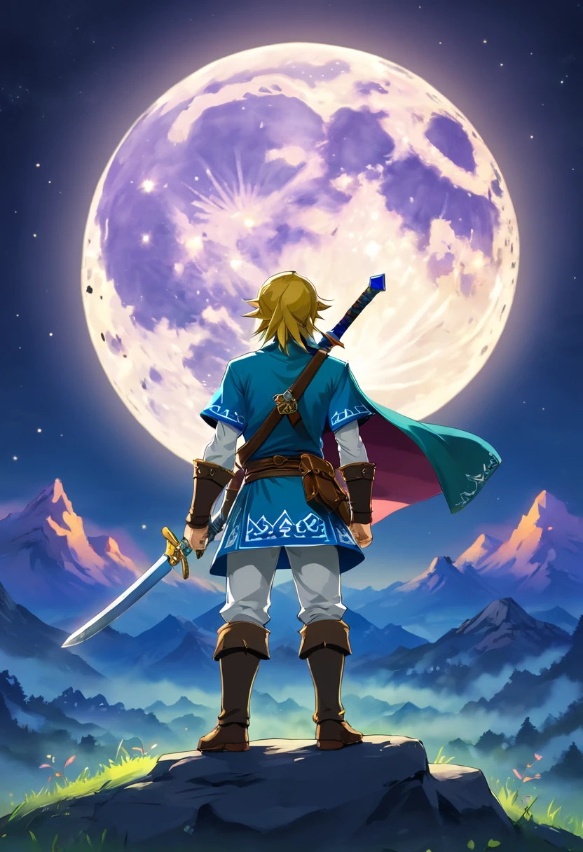 astonishing night background, big moon on background, samurai, male