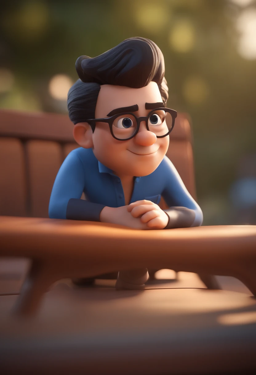 Cartoon character of a man with black glasses and a blue shirt, animation character, Caractere estilizado, animation style rendering, 3D estilizado, Arnold Maya render, 3 d render stylized, toon render keyshot, Personagem 3D, Personagem 3D, 3d rendering stylized, 3 d character render, personagem de desenho animado, Personagem de close up, Pose de personagem, (Estilo Pixar) (master part:1.2) (Bokeh) (best quality) (pele detalhada) (textura detalhada) (8k) (argila) (Cinematic lighting) (foco nítido