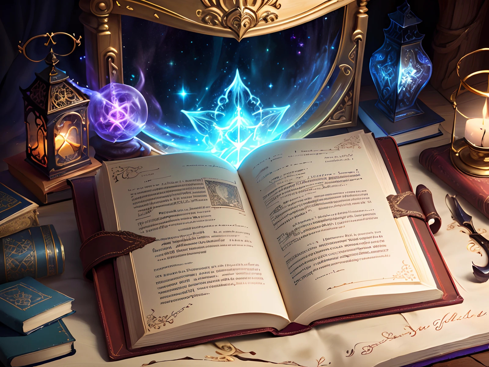 Logo, Luminary Enchantment text, magic book,