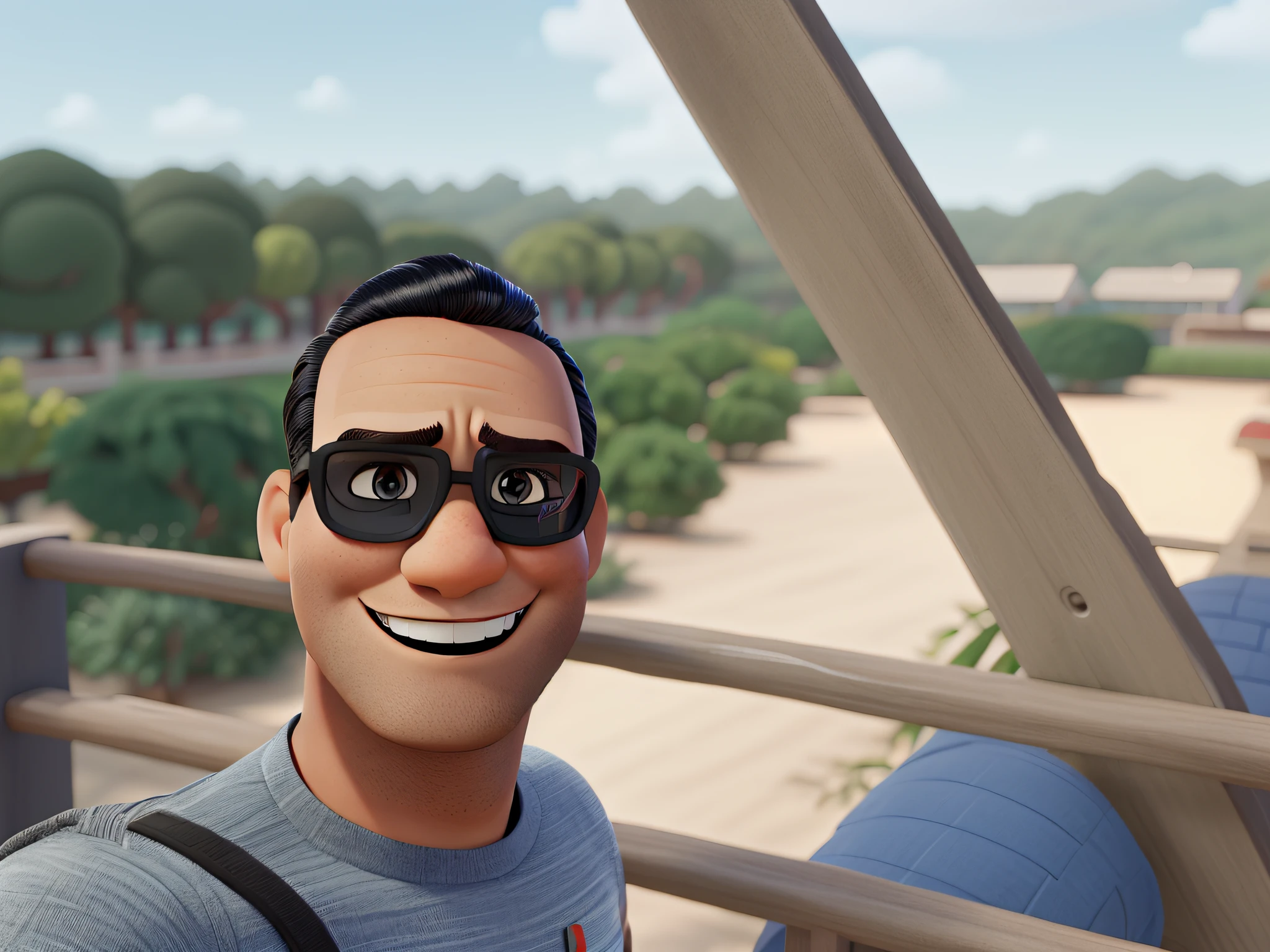 Um homem de cabelo preto cacheado estilo disney pixar, alta qualidade, melhor qualidade