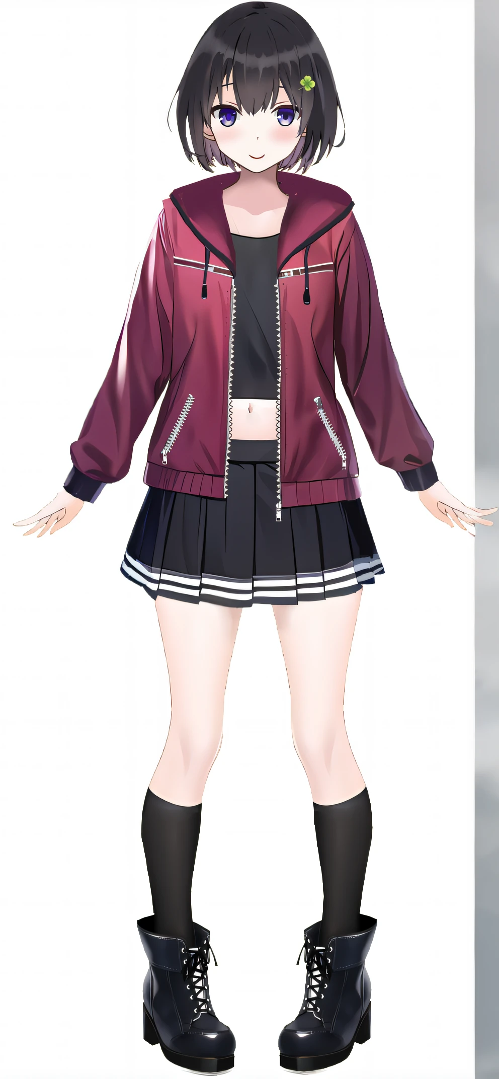 Woman in purple jacket, black skirt and black boots, girls frontline style, anime vtuber full body model, visual novel sprite, chiaki nanami from danganronpa, from girls frontline, akane owari danganronpa, girls frontline universe, Fine details. girls' frontline, azur lane style, single character full body