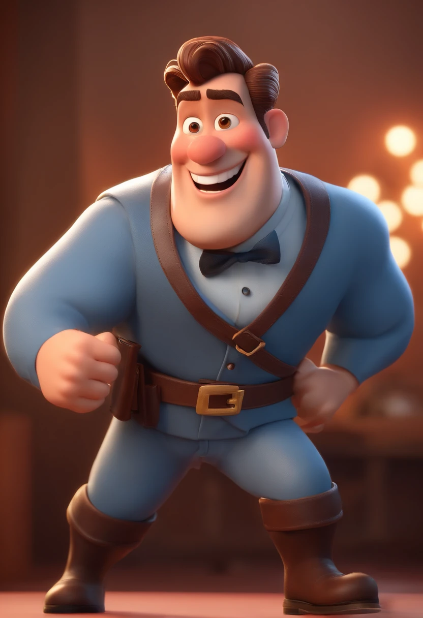 personagem dos desenhos animados de um homem com cabelo grisalho, sorridente, e uma blusa vermelha, animation character, Caractere estilizado, animation style rendering, 3D estilizado, Arnold Maya render, 3 d render stylized, toon render keyshot, Personagem 3D, Personagem 3D, 3d rendering stylized, 3 d character render, personagem de desenho animado, Personagem de close up, Pose de personagem, (Estilo Pixar) (master part:1.2) (Bokeh) (best quality) (pele detalhada) (textura detalhada) (8k) (argila) (Cinematic lighting) (foco nítido