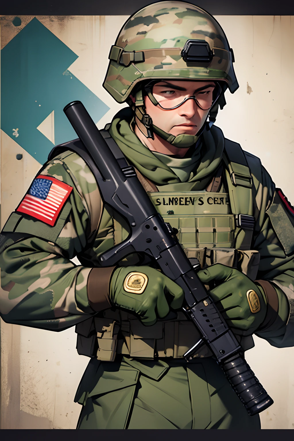 criar poster maturemalemix. Create 2 special forces military wearing multicam uniform with helmets and holding weapons. One soldier has his back to the other. The 2 soldiers are attached by a rope.