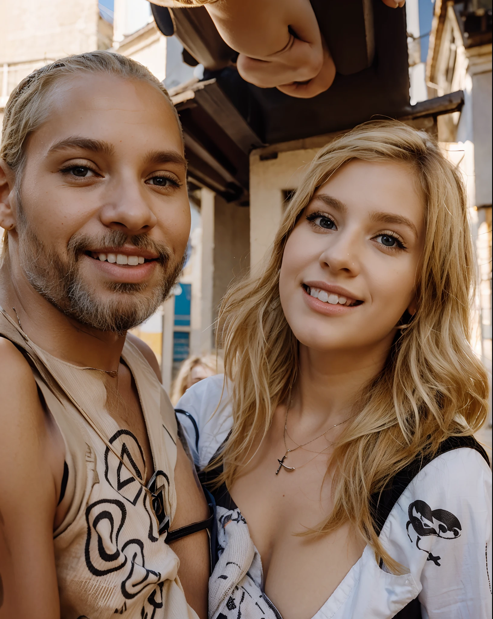 there is a man and a woman that are posing for a picture, very very low quality picture, they are in love, looking to the side off camera, portrait shot 8 k, profile image, 8k selfie photograph, looking off to the side, photoshoot, kissing together cutely, photo shoot, low quality photo, profile shot, shot on nikon z9