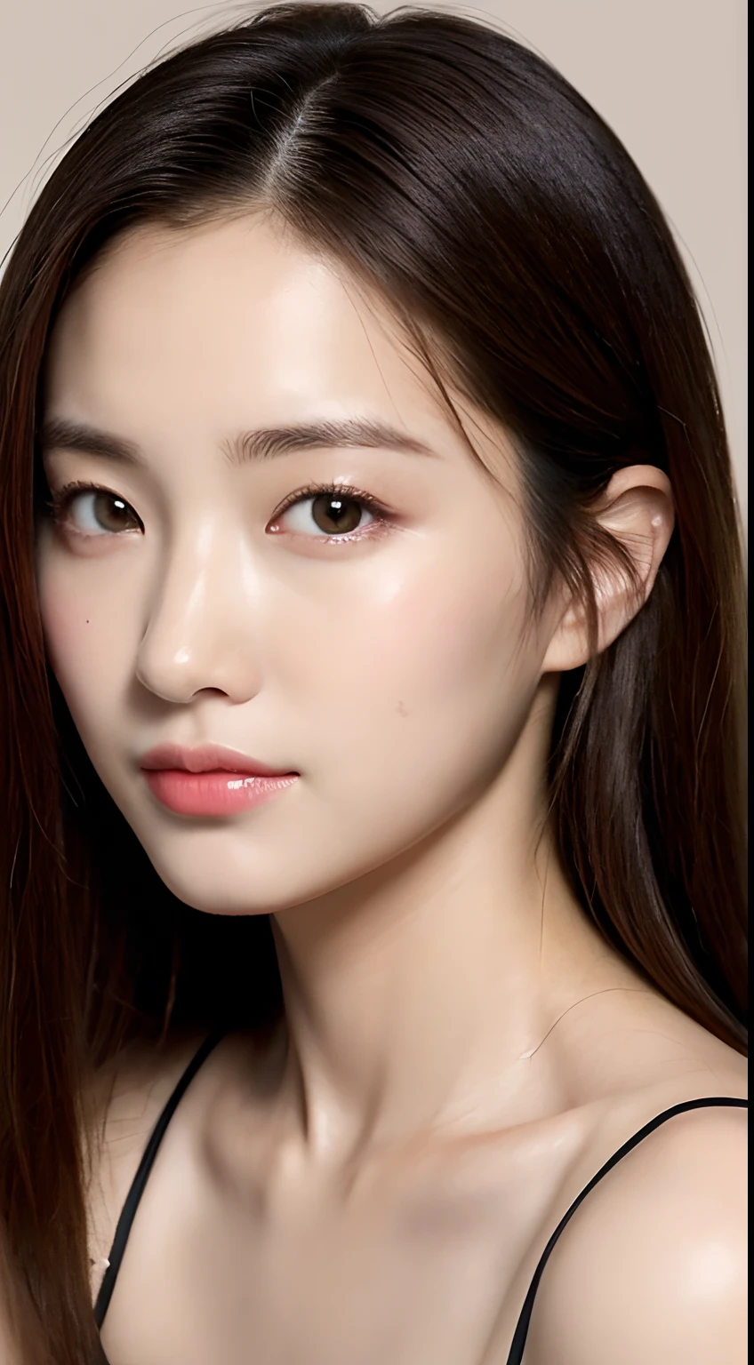 best quality, works, (realistic: 1,2), (1girl:1.4), brown hair, brown eyes, Front, detailed face, beautiful eyes