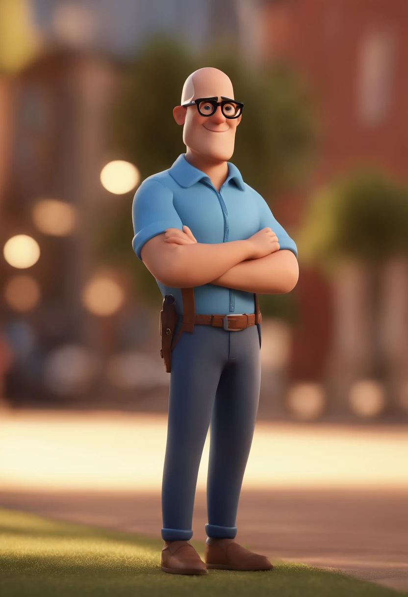 Cartoon character of a man with black glasses and a blue shirt, animation character, Caractere estilizado, animation style rendering, 3D estilizado, Arnold Maya render, 3 d render stylized, toon render keyshot, Personagem 3D, Personagem 3D, 3d rendering stylized, 3 d character render, personagem de desenho animado, Personagem de close up, Pose de personagem,  (Estilo Pixar) (master part:1.2) (Bokeh) (best quality) (pele detalhada) (textura detalhada) (8k) (argila) (Cinematic lighting) (foco nítido