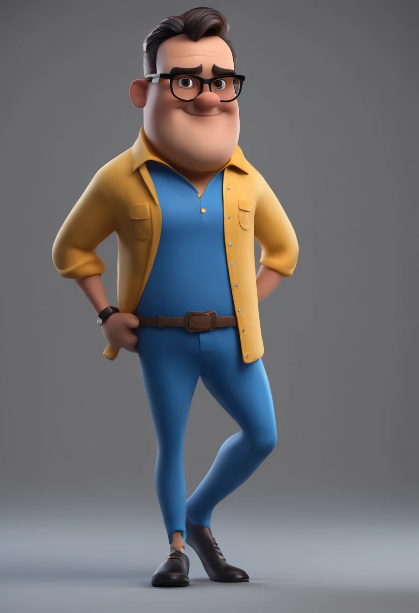 Cartoon character of a man with black glasses and a blue shirt, animation character, Caractere estilizado, animation style rendering, 3D estilizado, Arnold Maya render, 3 d render stylized, toon render keyshot, Personagem 3D, Personagem 3D, 3d rendering stylized, 3 d character render, personagem de desenho animado, Personagem de close up, Pose de personagem, (Estilo Pixar) (master part:1.2) (Bokeh) (best quality) (pele detalhada) (textura detalhada) (8k) (argila) (Cinematic lighting) (foco nítido