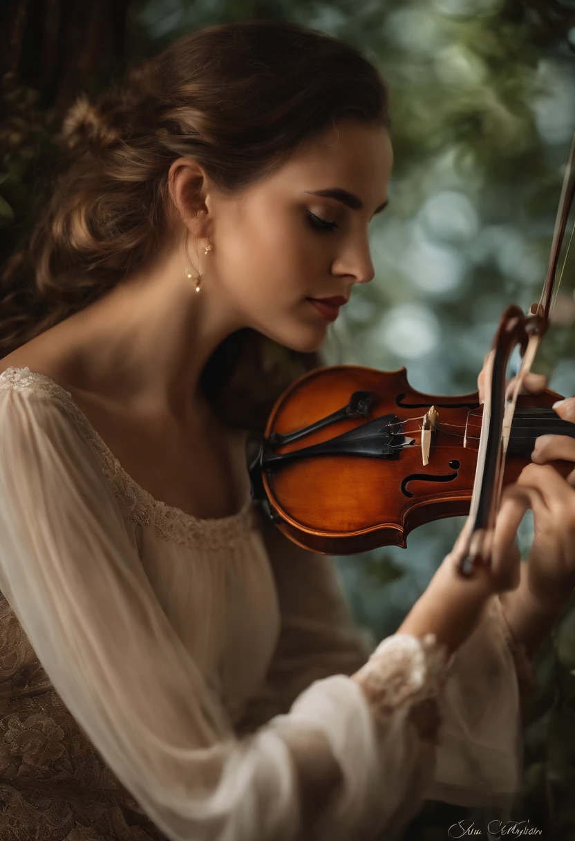 Girl playing on a glass violin, wlop style