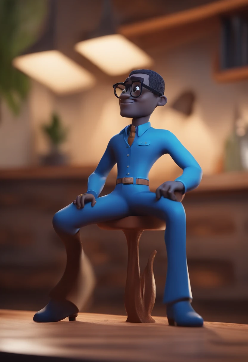 Cartoon character of a man with black glasses and a blue shirt, animation character, Caractere estilizado, animation style rendering, 3D estilizado, Arnold Maya render, 3 d render stylized, toon render keyshot, Personagem 3D, Personagem 3D, 3d rendering stylized, 3 d character render, personagem de desenho animado, Personagem de close up, Pose de personagem, (Estilo Pixar) (master part:1.2) (Bokeh) (best quality) (pele detalhada) (textura detalhada) (8k) (argila) (Cinematic lighting) (foco nítido